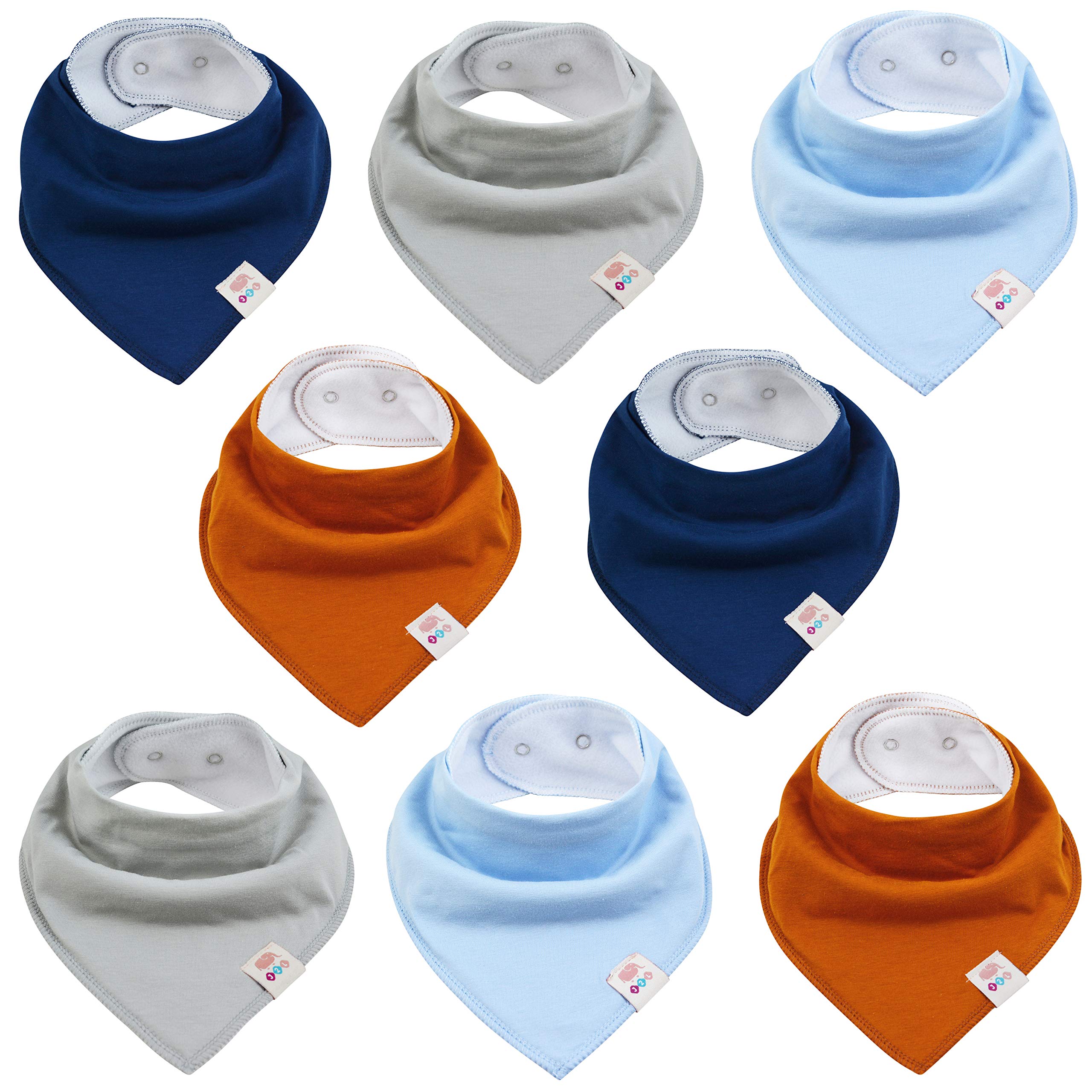 M.M.C. Set de 8 bavoirs triangulaires unis en coton avec boutons-pression réglables pour bébé garçon et fille