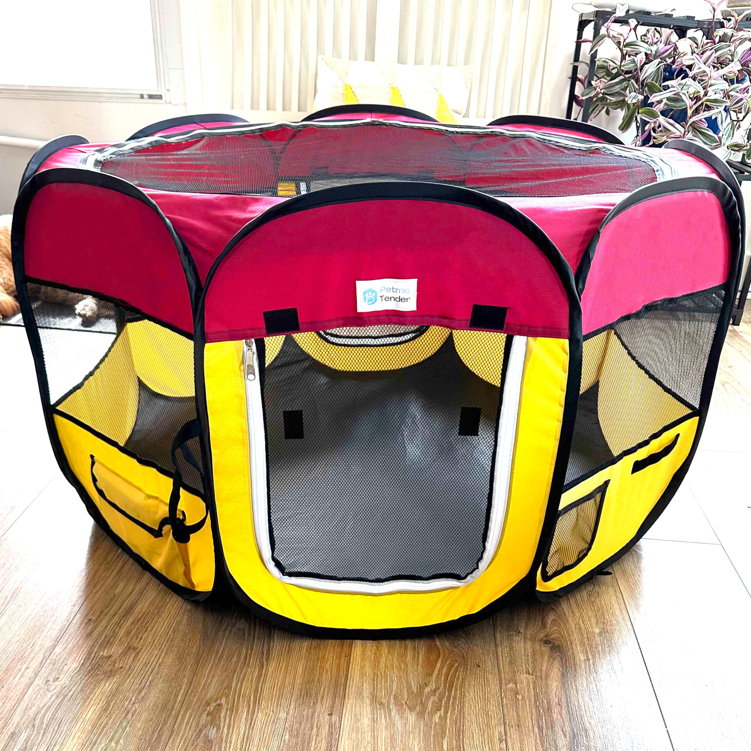 Petme TenderFoldable Dog Playpen with Carry Bag Easy fold for Indoor and Outdoor with Windows and Doors and Large Sky Opening