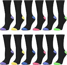 Debra Weitzner 12 Pairs Women’s Colorful Cotton Crew Socks Casual Argyle Patterned Fun Socks for Girls