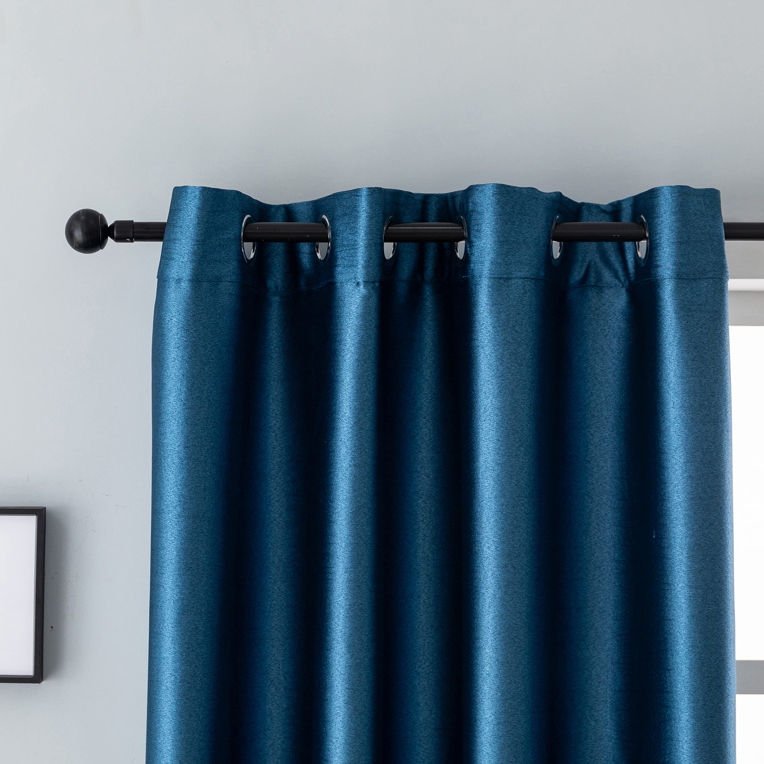 GIRASOLE HOME Coppia Tende Oscuranti Effetto Metallizzato Tenda Isolante per Soggiorno Camera Ufficio Balcone Porta Finestra 2 Pannelli con Occhielli (Blu, 140x235cm)