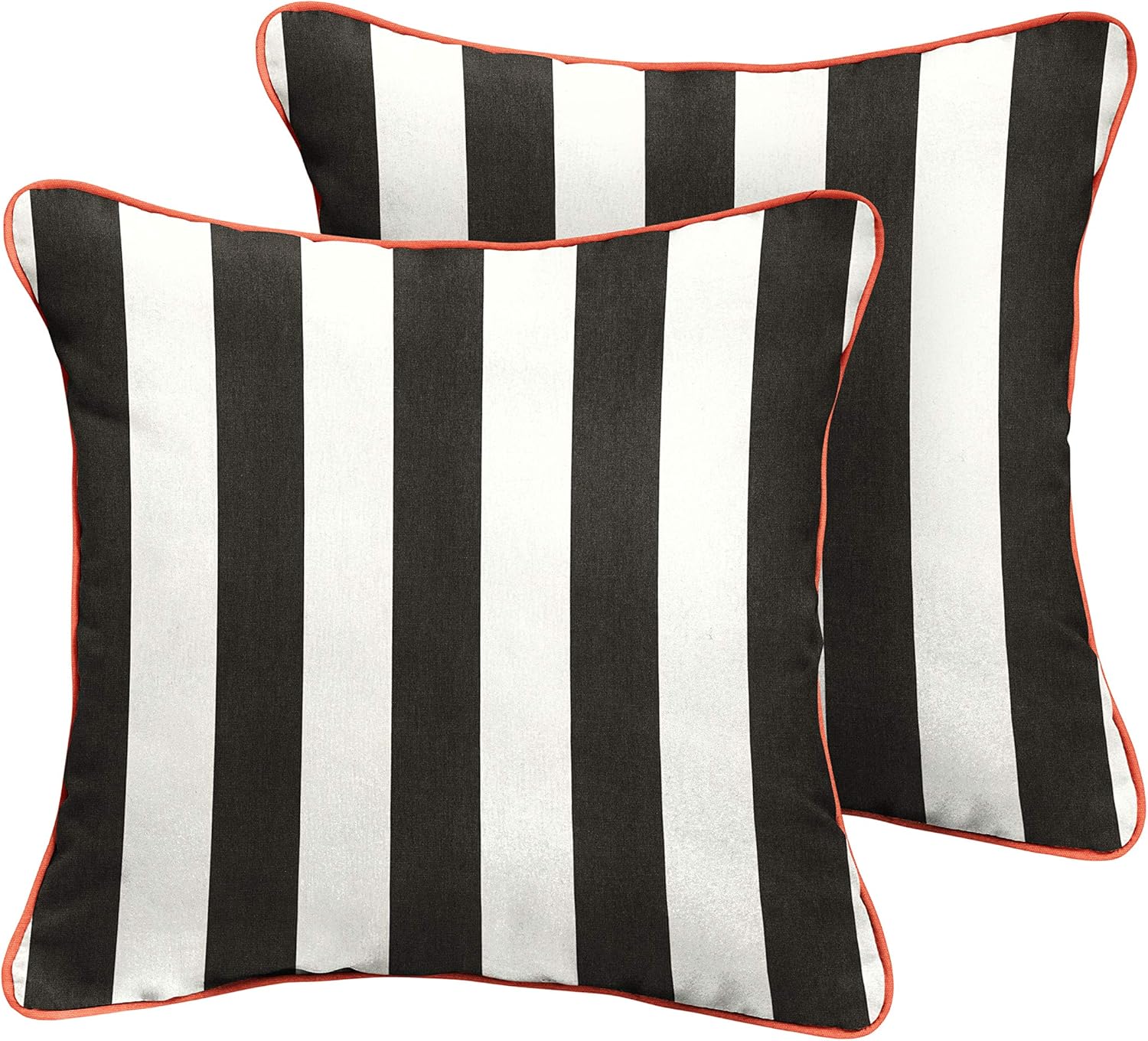 Sorra Home x Sunbrella - Square Pillows (Set of 2), Cabana Classic Stripes & Coral Melon