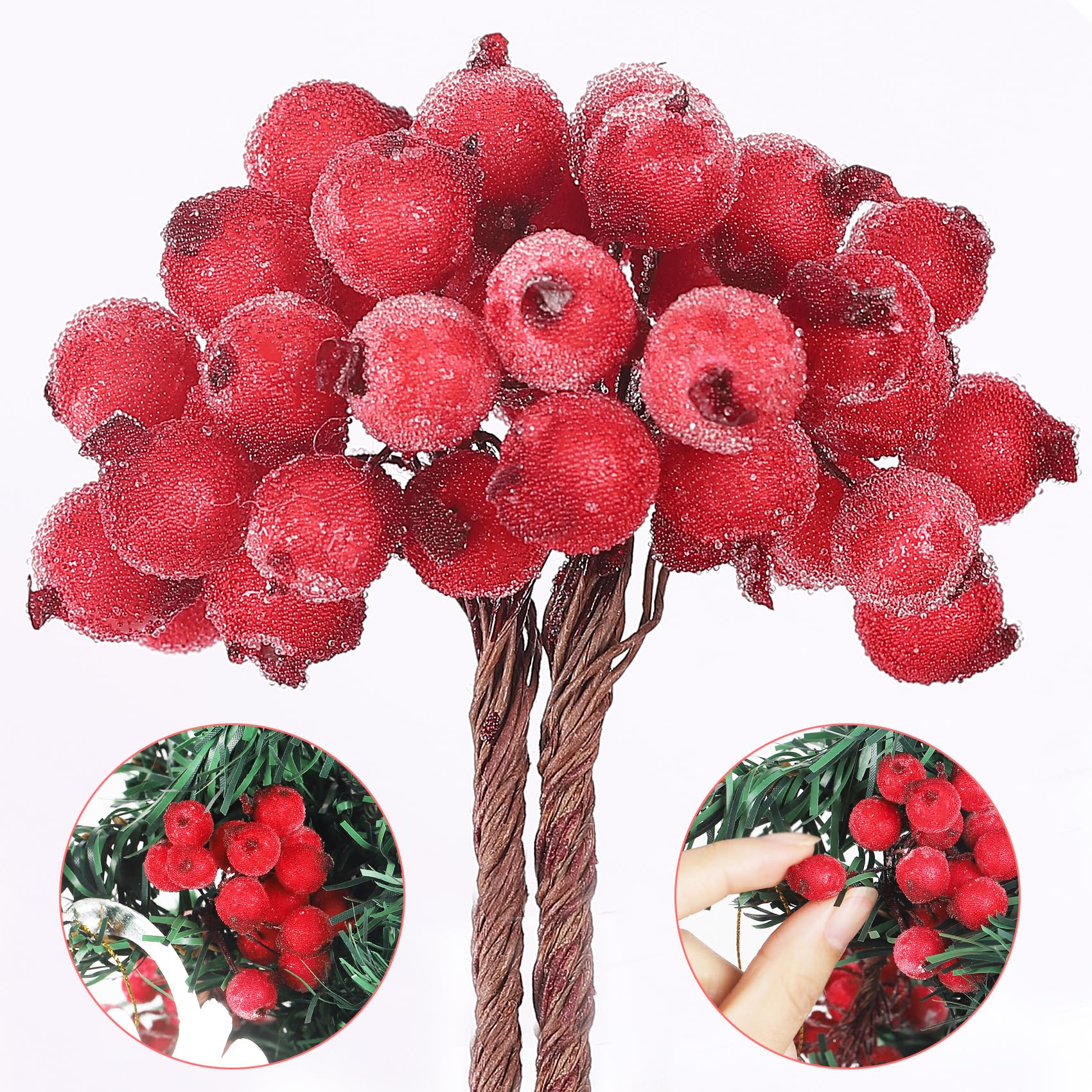 18 Steli Di Bacche Artificiali Glitterate Rosse Per Natale – Rametti Decorativi 40 Cm Con Bacche In Schiuma, Per Albero E Ghirlande - 2