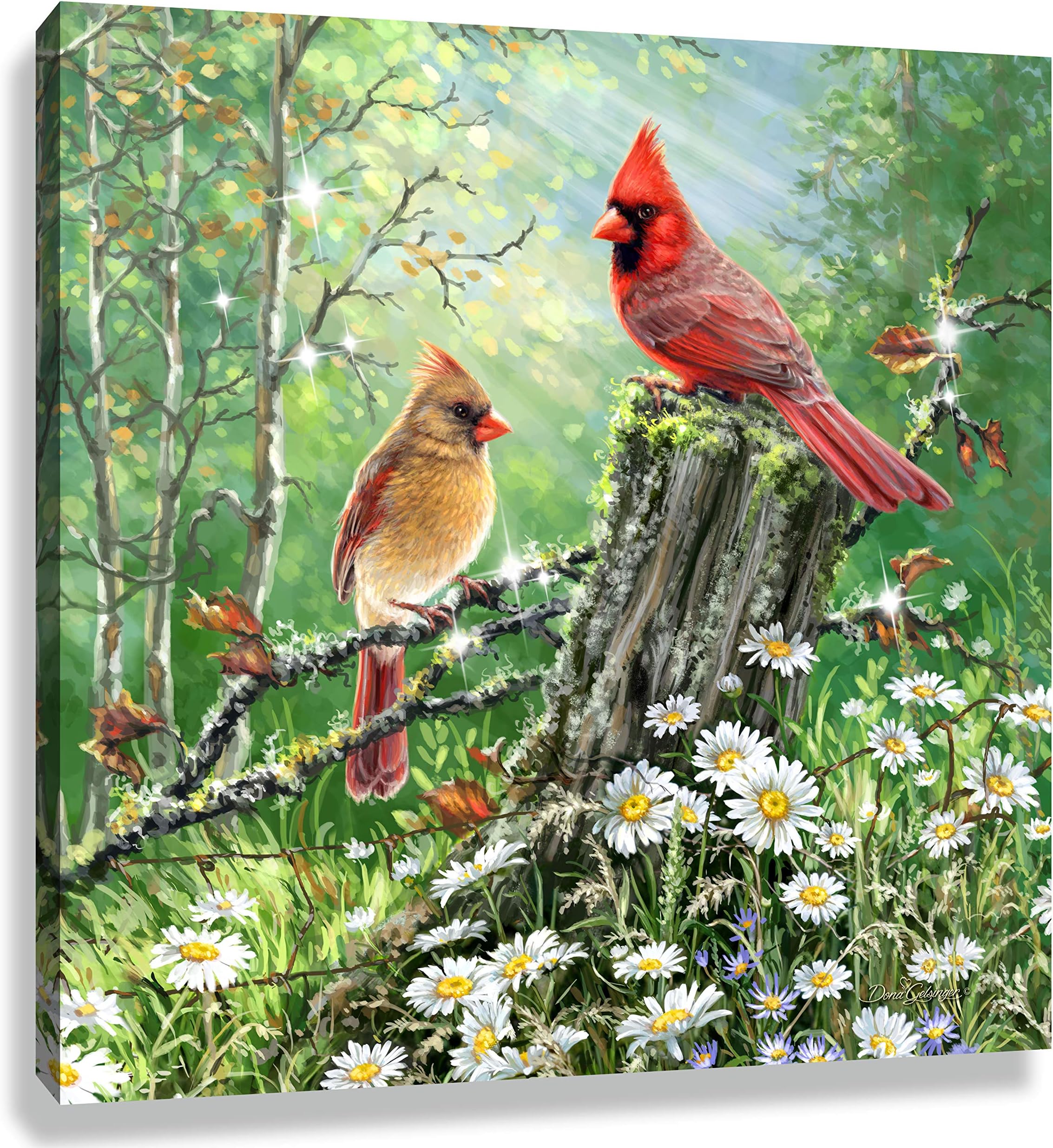 Cardinals in The Meadow Pizazz Print with Swarovski Crystals, Multi