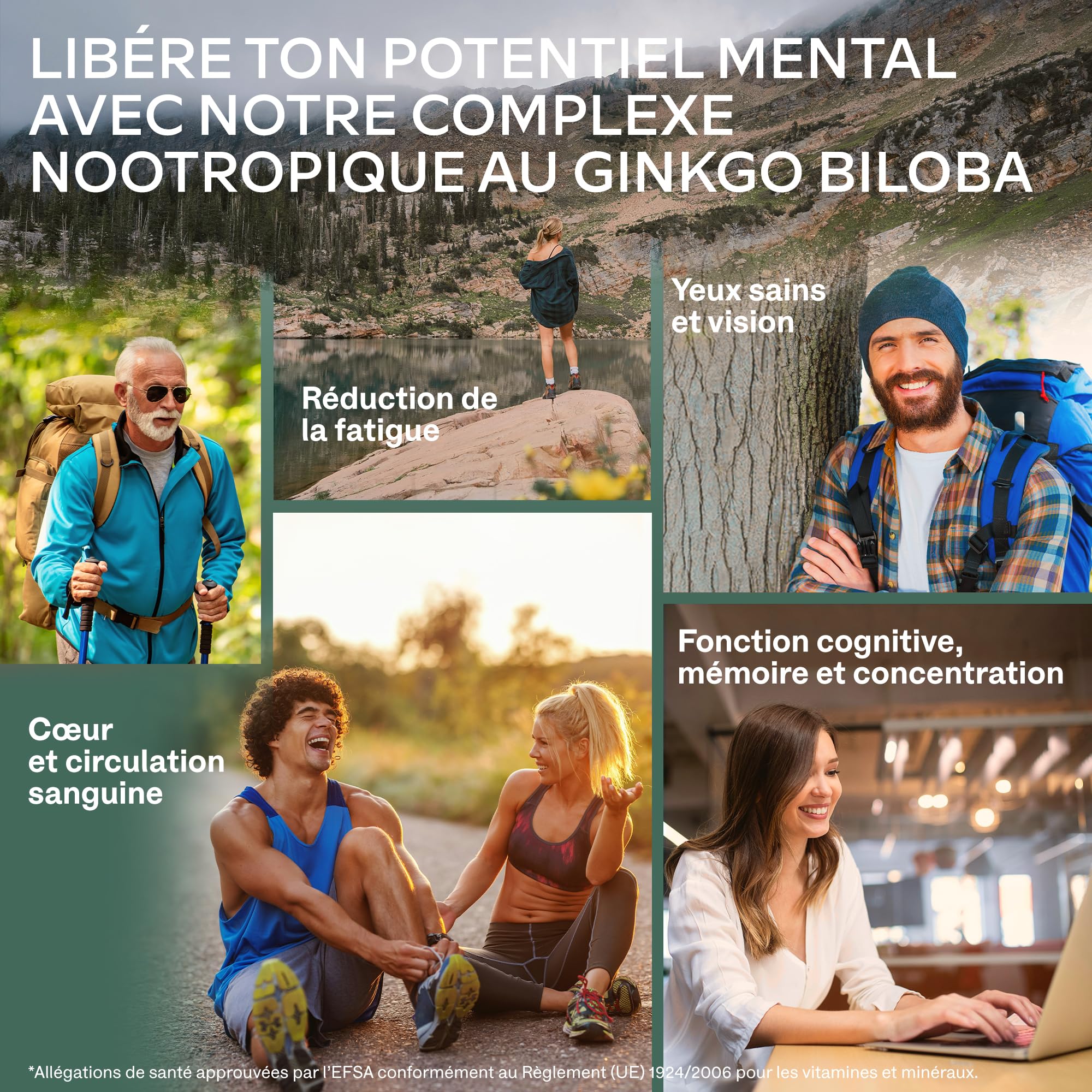 Ginkgo Biloba 7500mg 50:1 avec Panax Ginseng Rouge de Corée, Bacopa Monnieri, Zinc, Vitamine B Complex - Nootropique Puissant Circulation Sanguine, Memoire et Concentration, Energie - 180 Capsules