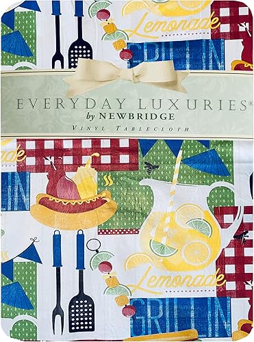 Miniatura 10 de Newbridge Summer Memories - Mantel de vinilo retro para barbacoa con reverso de franela, estampado nostálgico kitschy de barbacoa, mantel de vinilo