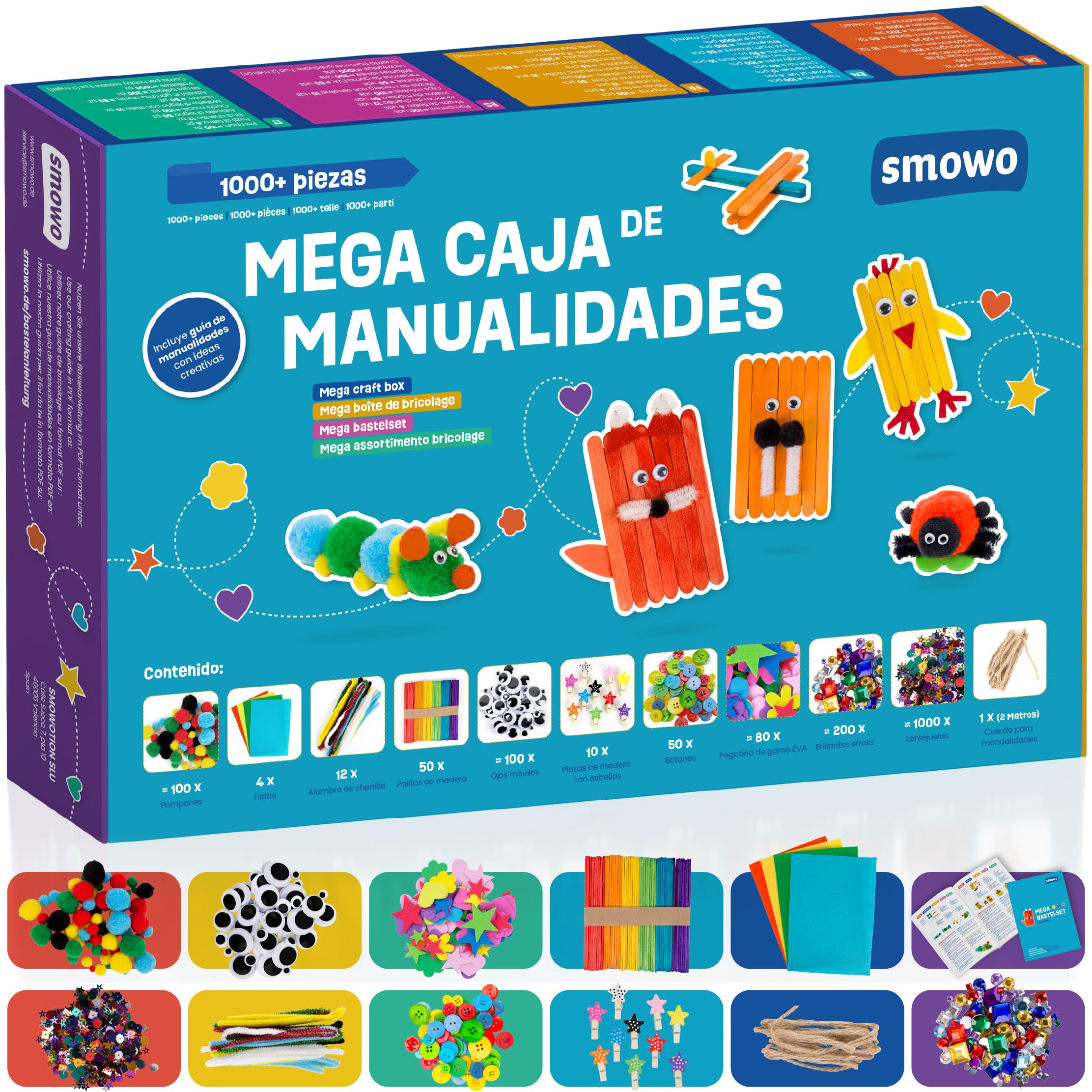 Smowo® Kit Creativo de Manualidades DIY para Niños y Niñas – Caja de Materiales Coloridos con Ideas y Proyectos de Artesanía Infantil