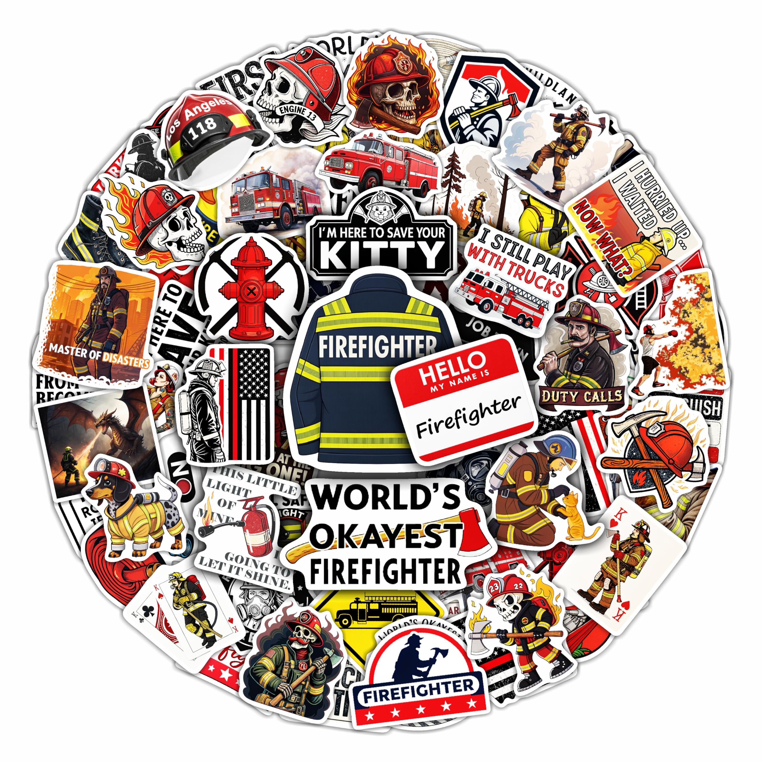 100Pcs Funny Firefighter Stickers for Helme, Water Bottles, Laptop - Fireman Stickers for Hard Hat - Firefighter Gifts for Men - Fireman Party Favors & Decorations — image 1