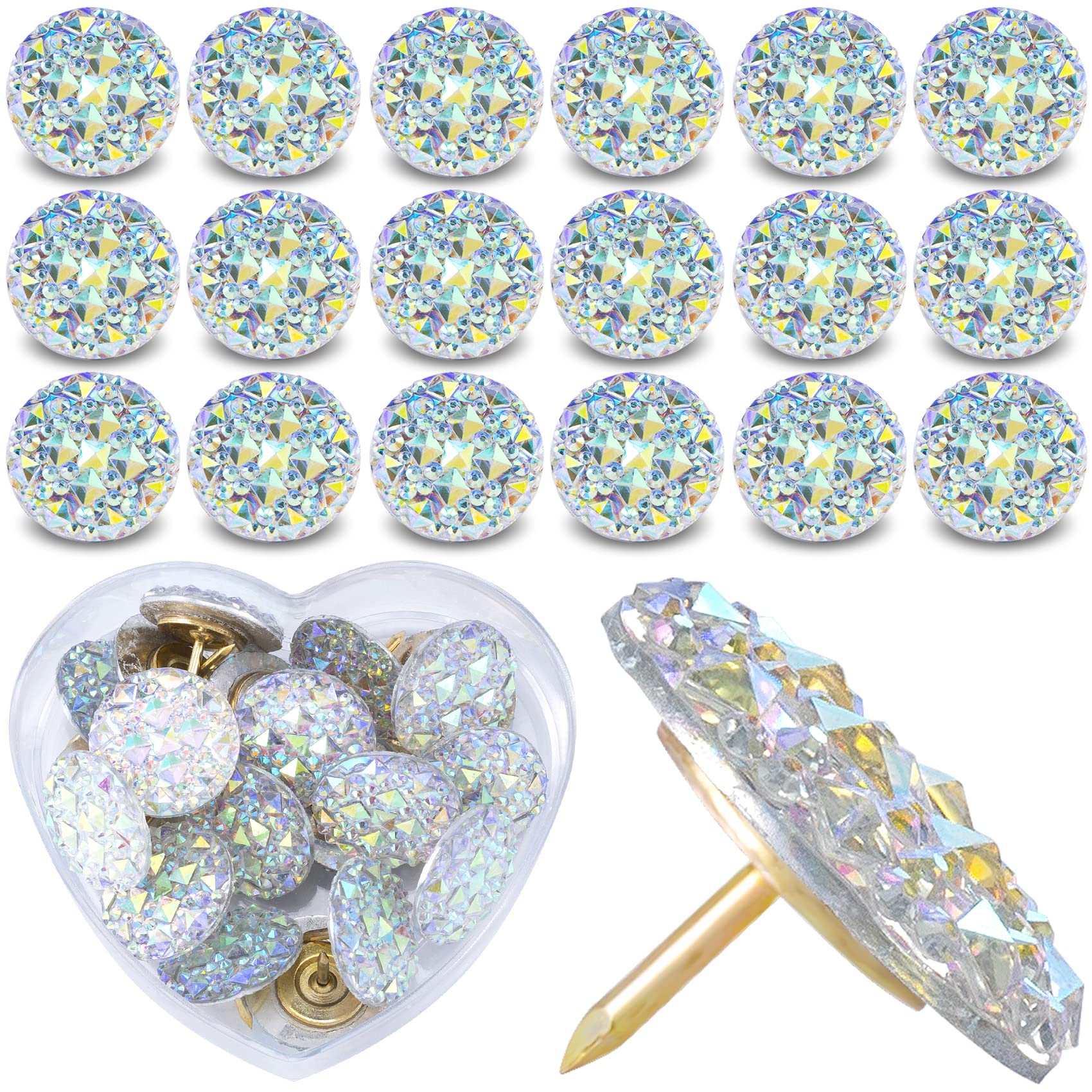 PAGOW 20 Stück Reißnägel Mit Strass-Kopf – 1,7 Cm Durchmesser, Bunt, Für Pinnwände, Korktafeln & Deko
