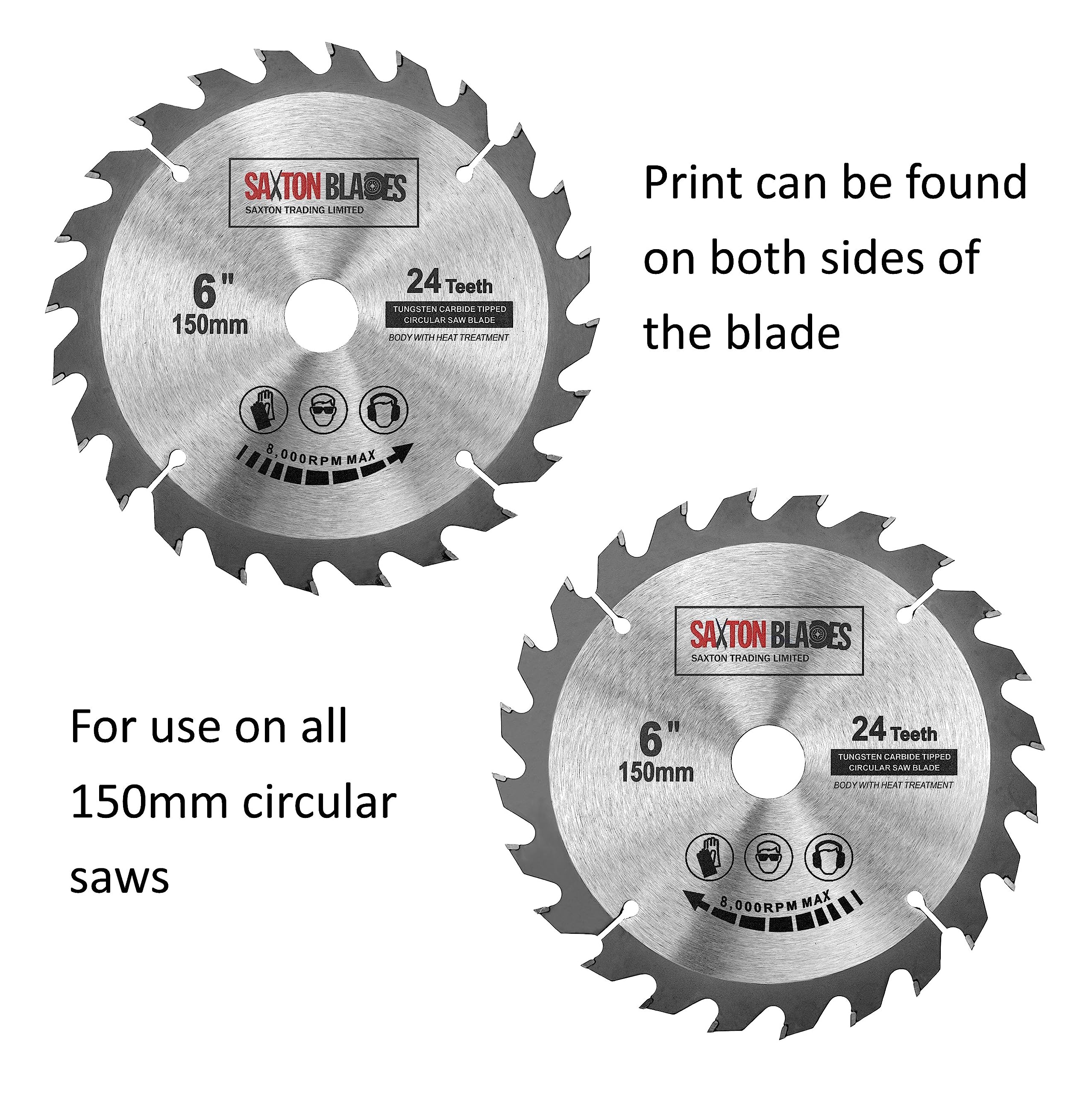 Saxton TCT Lama per sega circolare 150mm x 20mm foro x 24 denti + 16mm e 10mm anello compatibile con Ryobi Bosch
