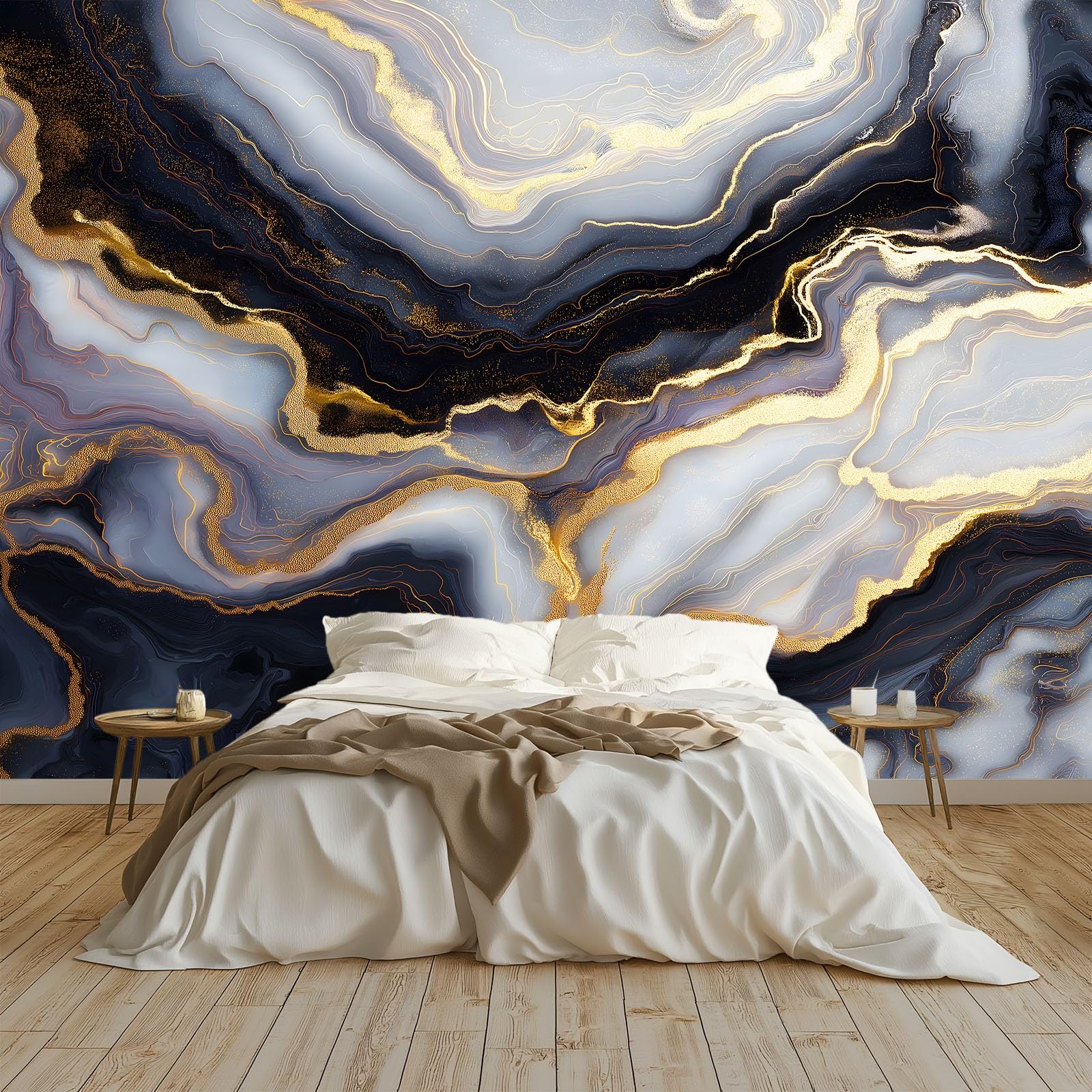 Papier peint panoramique marbre noir 400x280 poster géant mural salon moderne