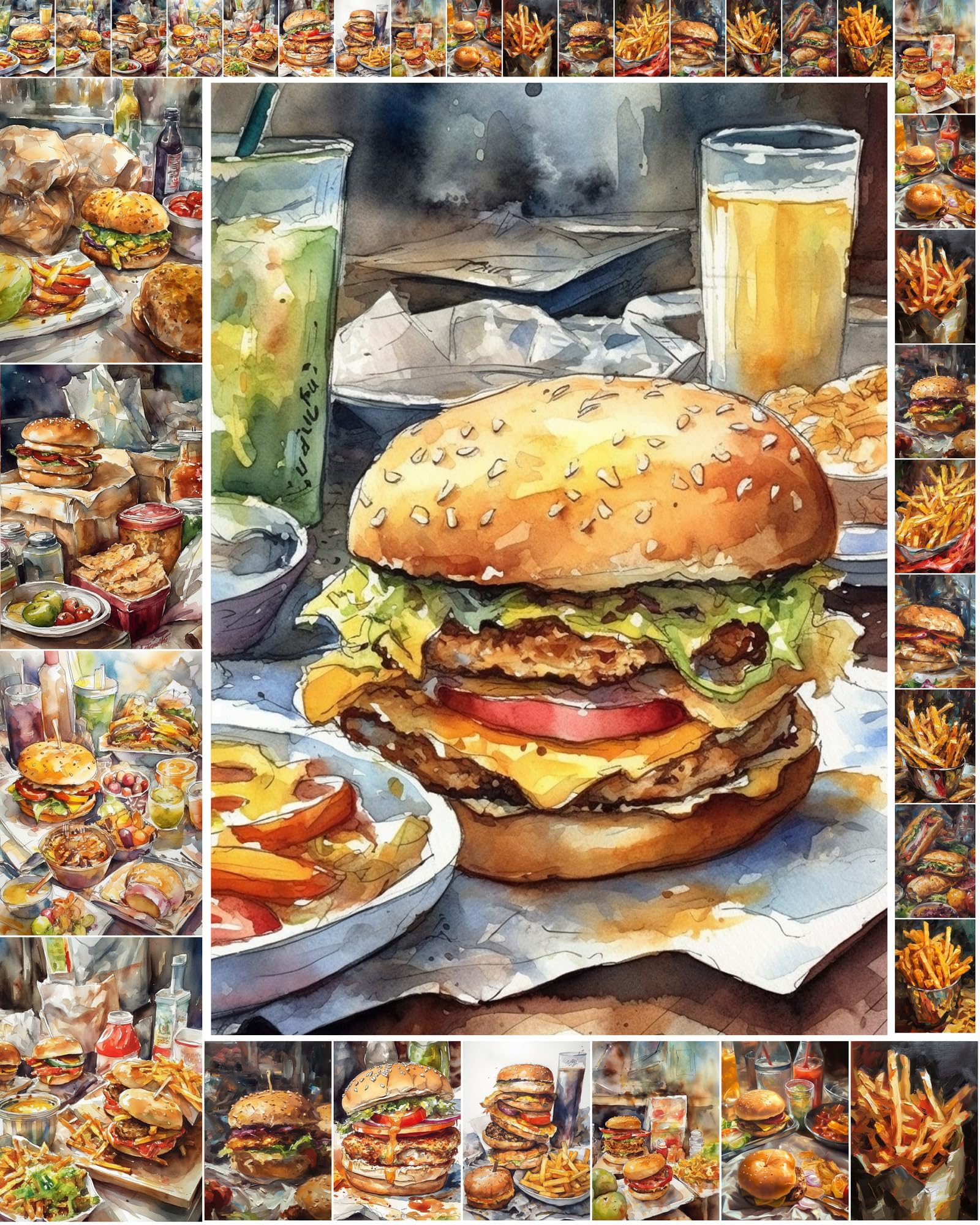 Papier de découpage burger rétro pour décorer un carnet de recettes