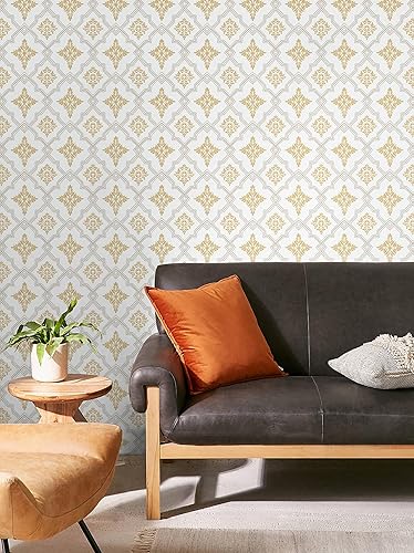 Miniatura 9 de Guvana Papel tapiz verde para despegar y pegar, diseño especial de rayas bohemias, papel adhesivo extraíble para baño y gabinetes, 15.55 x 78.7