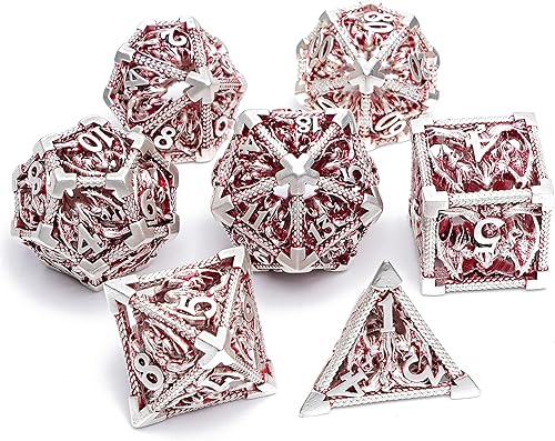 Juego de dados poliédricos DND juego de dados de metal huecos 7 piezas adecuado para DND RPG MTG mazmorras y dragones juego de mesa crusa perla