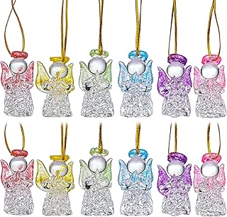 12pcs Glass Angel Ornaments Spun Angels Christmas Tree Ornaments Colorful Mini Hanging Guardian Angel Ornaments for Christ...