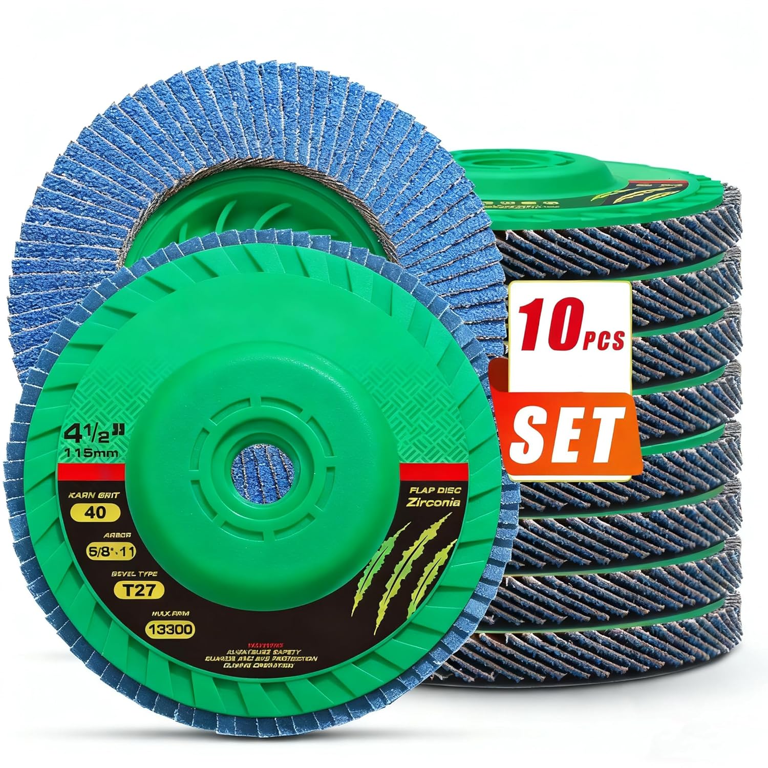 Flap Discs, No Tools Installation 40 Grit 4 1/2 x 5/8-11 in Flap Sanding Disc for Angle Grinder, Zirconia Grinding Wheel for Metal Sanding, Type 29-10Pack (40 Grit-10Packs)