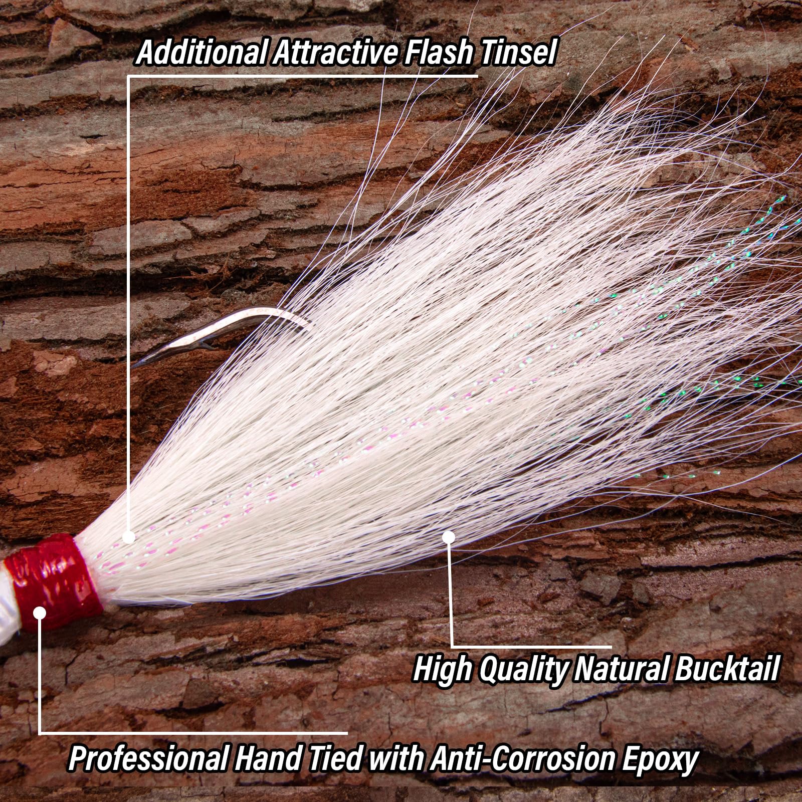 Alwonder 3/5 Pack Bucktail Jigs, Salzwasser Angeln Jig Bucktail Angelköder Surf Angeln Jig Köpfe Swimbait Jigs Heilbutt Flunder Striper Köder, Weiß 28,3 g