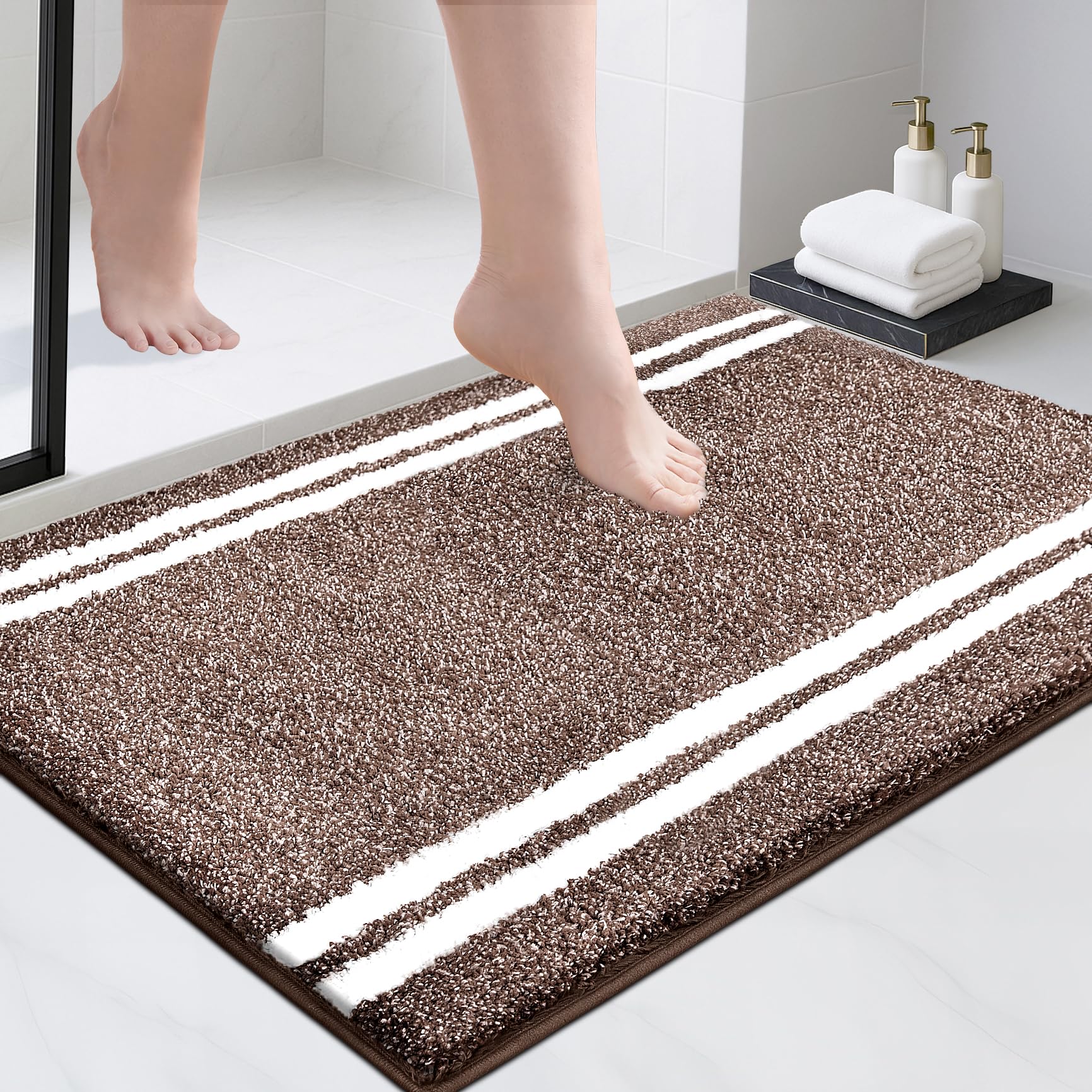 PURRUGS Bathroom Rug Non-Slip Machine Washable 24" x 36", Super Absorbent and Quick Dry Shaggy Microfiber Bath Mat, Extra Soft and Plush Bath Rug for