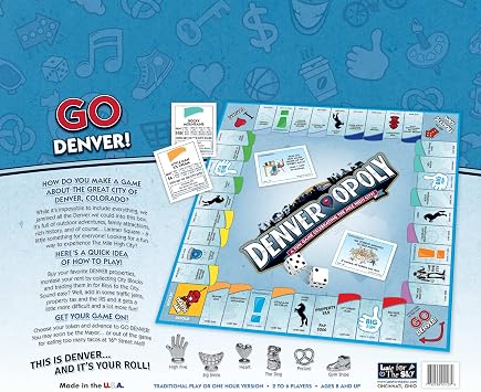 Late for the Sky Denver-opoly Board Game City Edition Property Trading Game for Family Fun, 26 Players, Strategy and Luck, Fast 60-Minute Option, Denver Landmarks Collectible