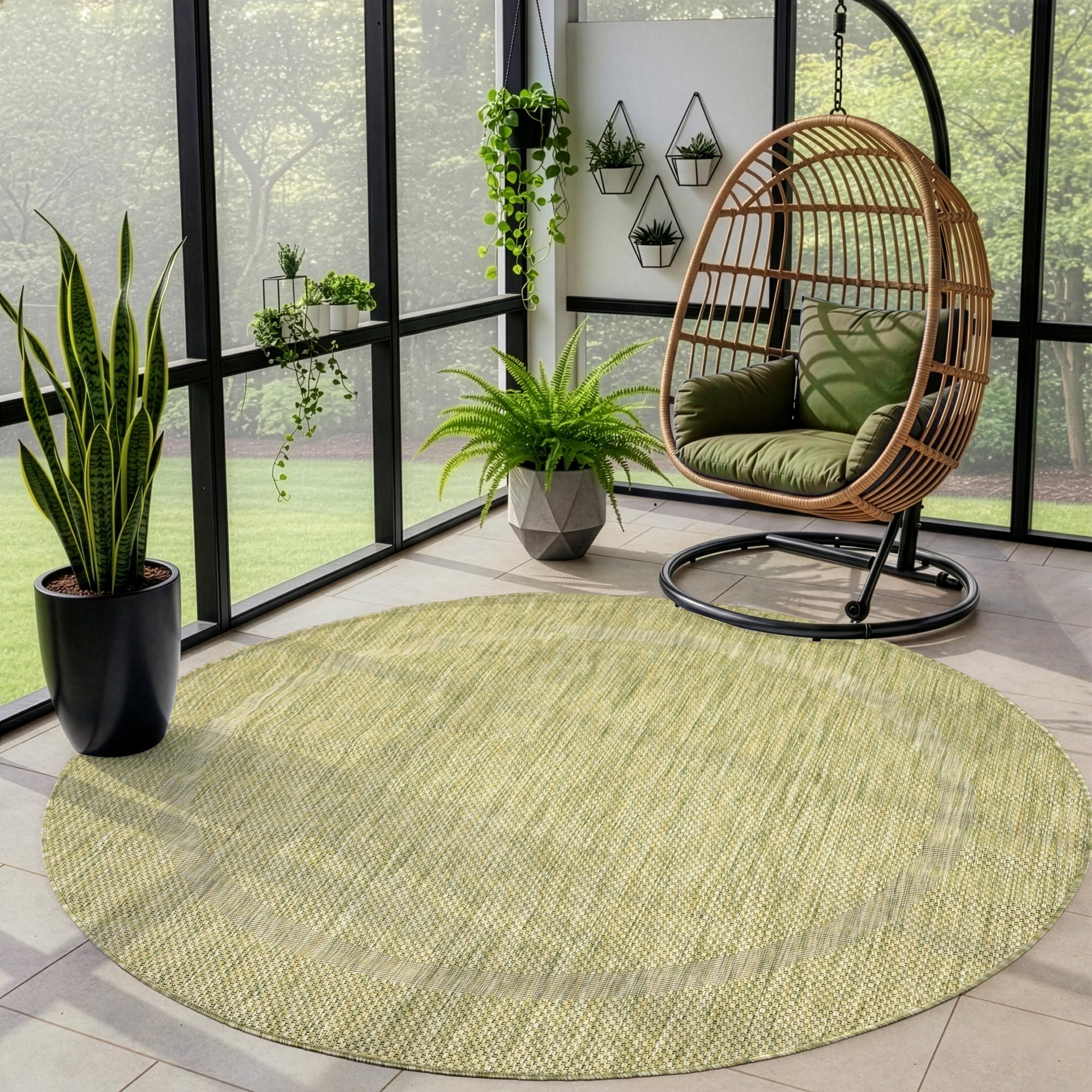 Outdoor Teppich Wetterfest Einfarbiges Design Terrasse Balkon Teppich Rund Küche Garten Sisal-Look Küchenteppich Läufer Flur
