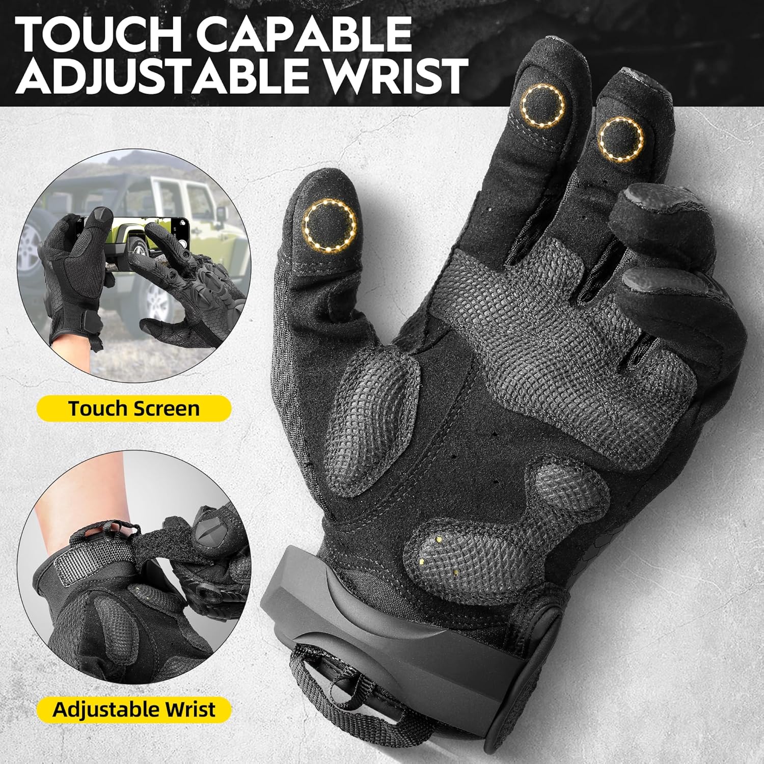 ZUNE LOTOO Tactical Gloves for Men, Touchscreen Motorcycle Gloves with TPR Finger Impact Protection & XRD Palm Padded for Paintball Airsoft Range Cycling Hiking Climbing Black - Image 4