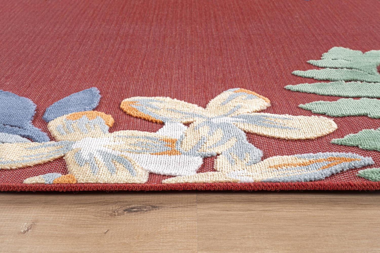 Outdoor Rug 8x10 Washable Area Rugs Indoor Outdoor Carpets Red Border Floral Non Shedding Waterproof Easy Clean Patio Deck Porch Living Room Bedroom Garden RV (8 X 10 Red)