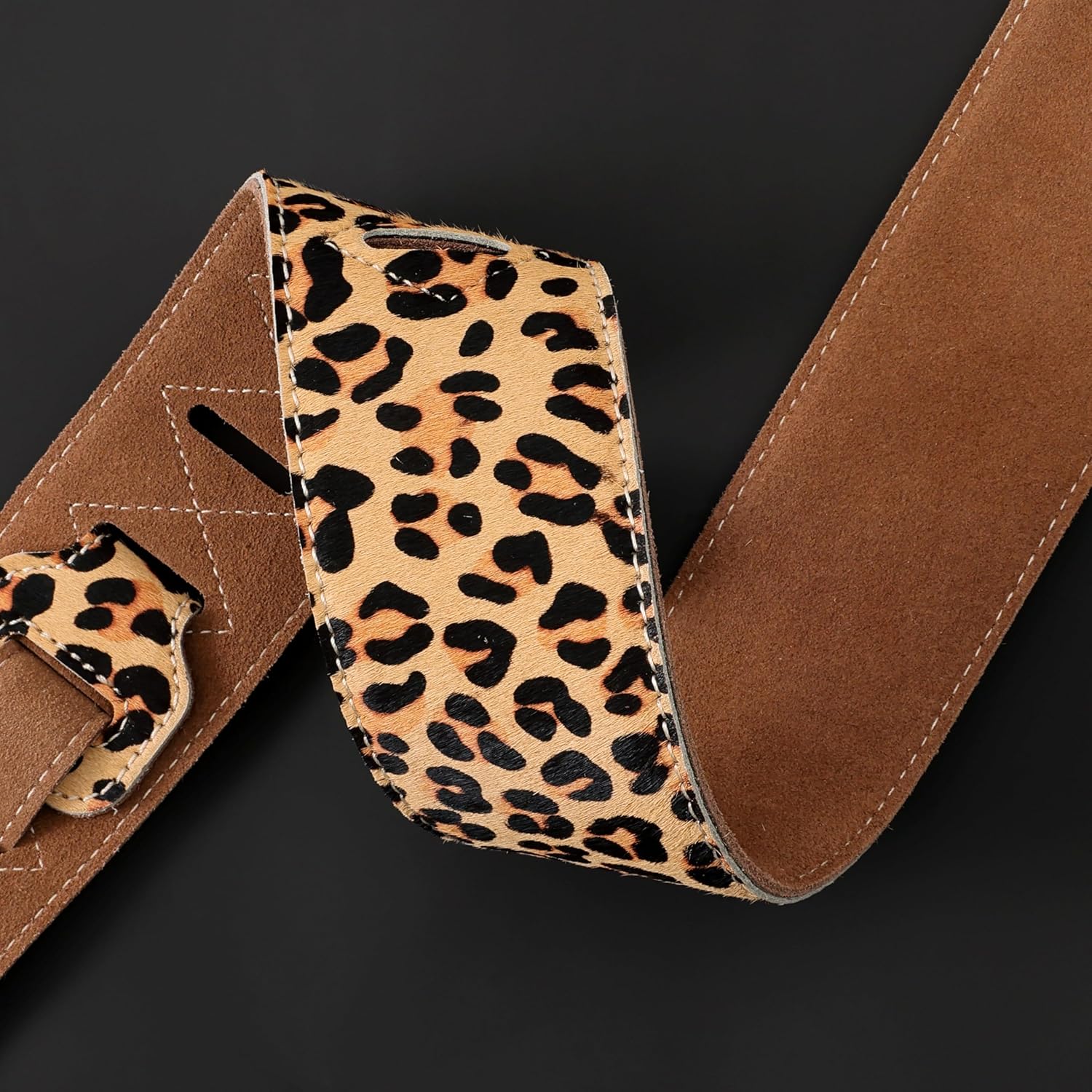 Nefelibata Guitar Strap Leopard 2.5", Horsehair Leather Adjustable Guitar Straps with Foam Padding for Bass, Electric, and Acoustic Guitars