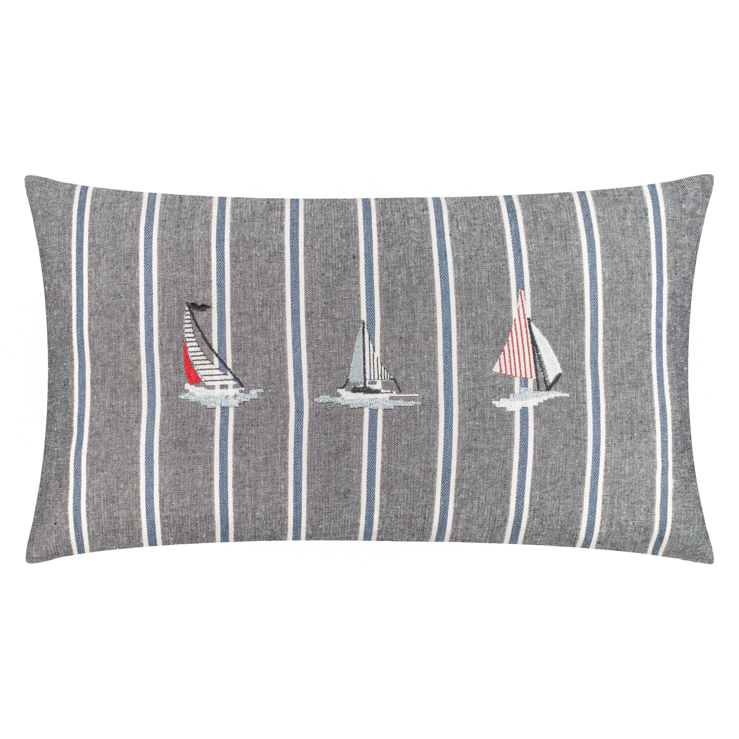 furn. Wylder Abersoch Regatta Polyester Filled Cushion – Embroidered Nautical Stripe Coastal Sailboat Cotton Decorative Pillow (Navy – 30x50cm)