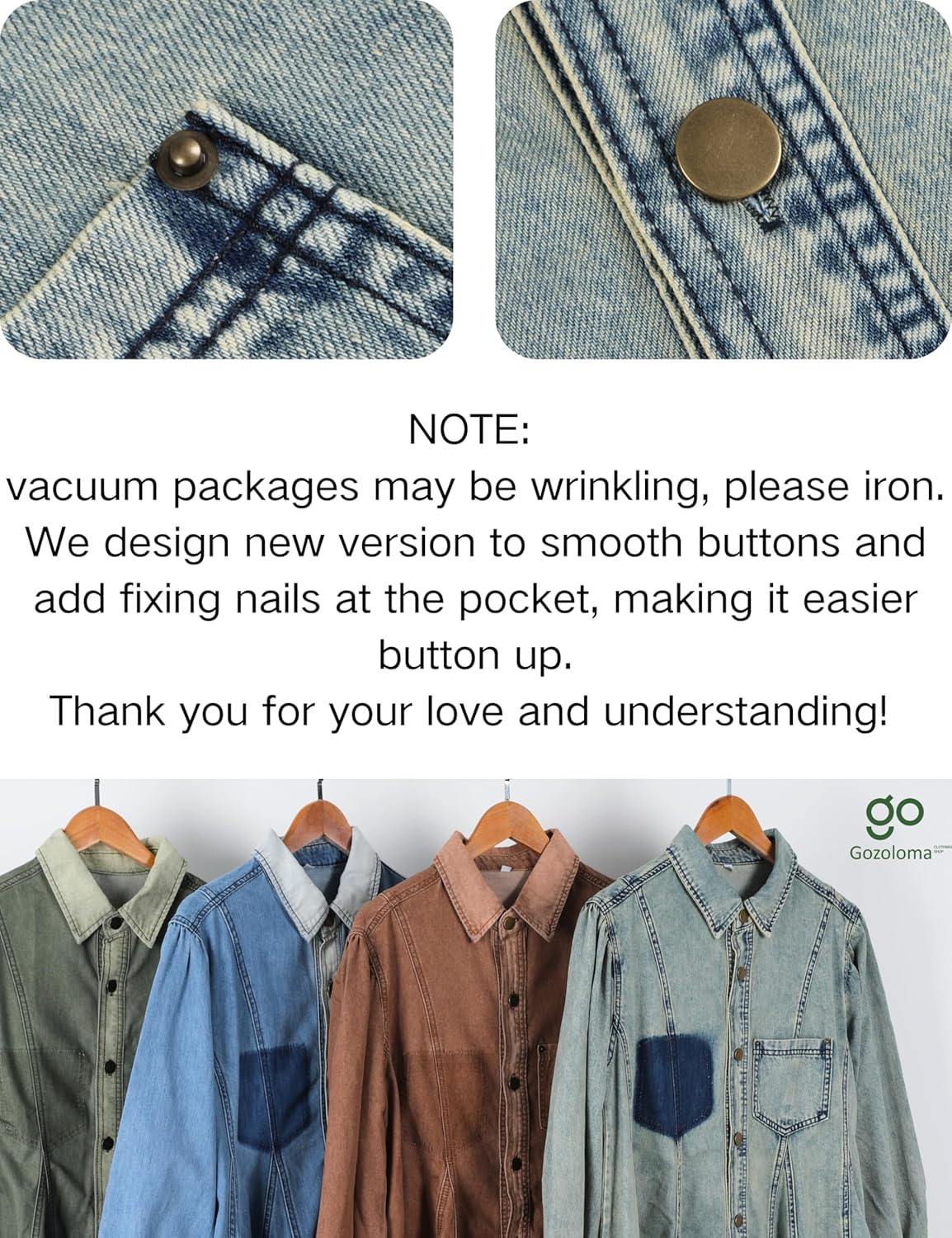 Gozoloma Women's Denim Dress Long Balloon Sleeves Button Down A Line Swing Ruffle Jean Mini Babydoll Dress with Chest Pocket - Image 5