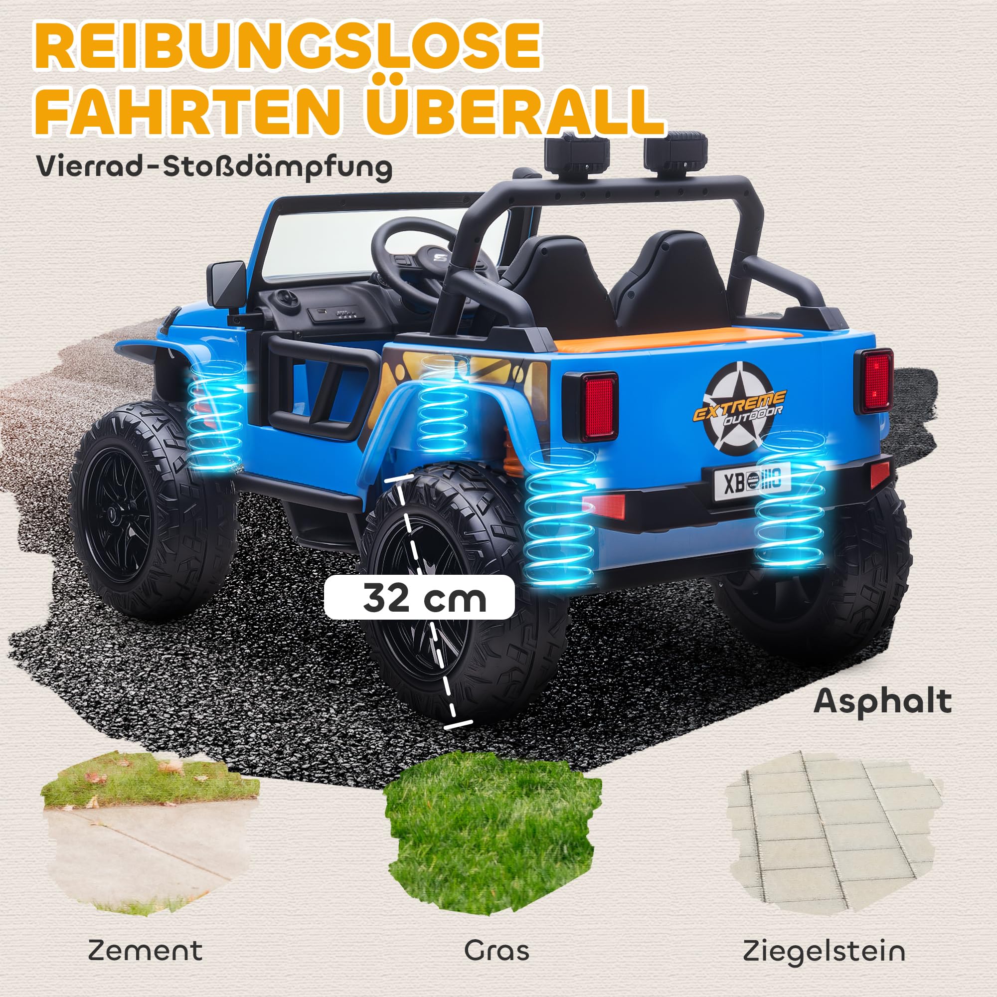 AIYAPLAY Kinder Elektroauto 12V mit Fernbedienung 2 Motor 3-8 Jahre Blau | Kinderauto Elektrisch, Kinderfahrzeug mit Hupe, LED, Musik, Elektrofahrzeug mit Eltern-Kind-Sitz, 4 gefederten Rädern