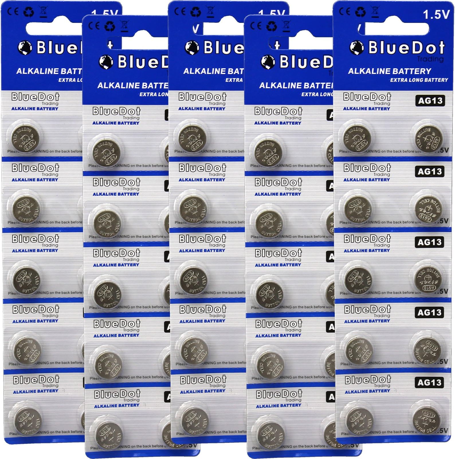 BlueDot TradingAG13 LR44 LR1154 SR44 A76 357A 303 357 LR44 Alkaline Button Coin Cell 1.5v Battery for Watches, calculators, and Toys, Quantity 50 Count