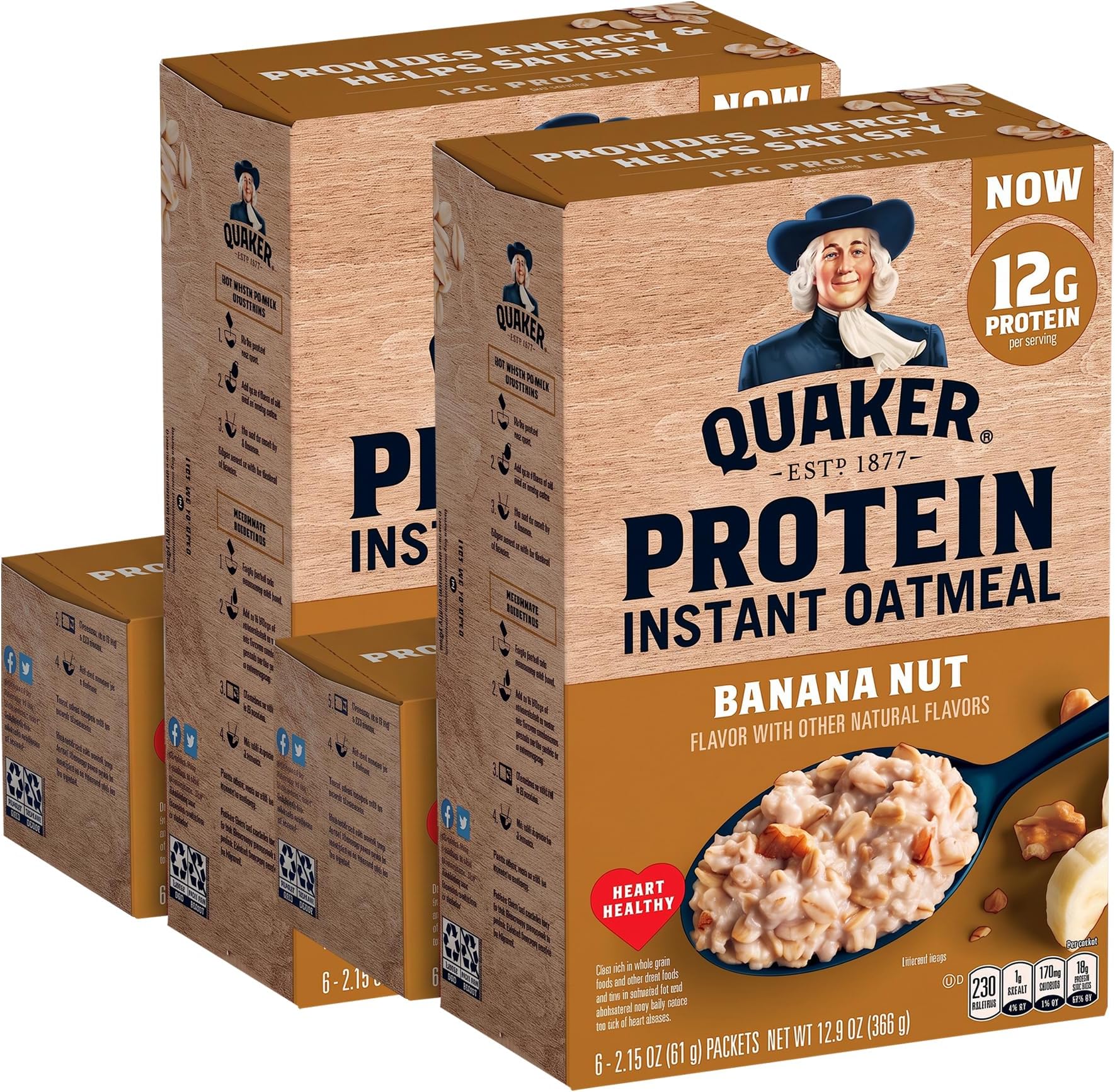Protein Instant Oatmeal, Banana Nut, 12.9 Oz, 6 Count (Pack of 12)