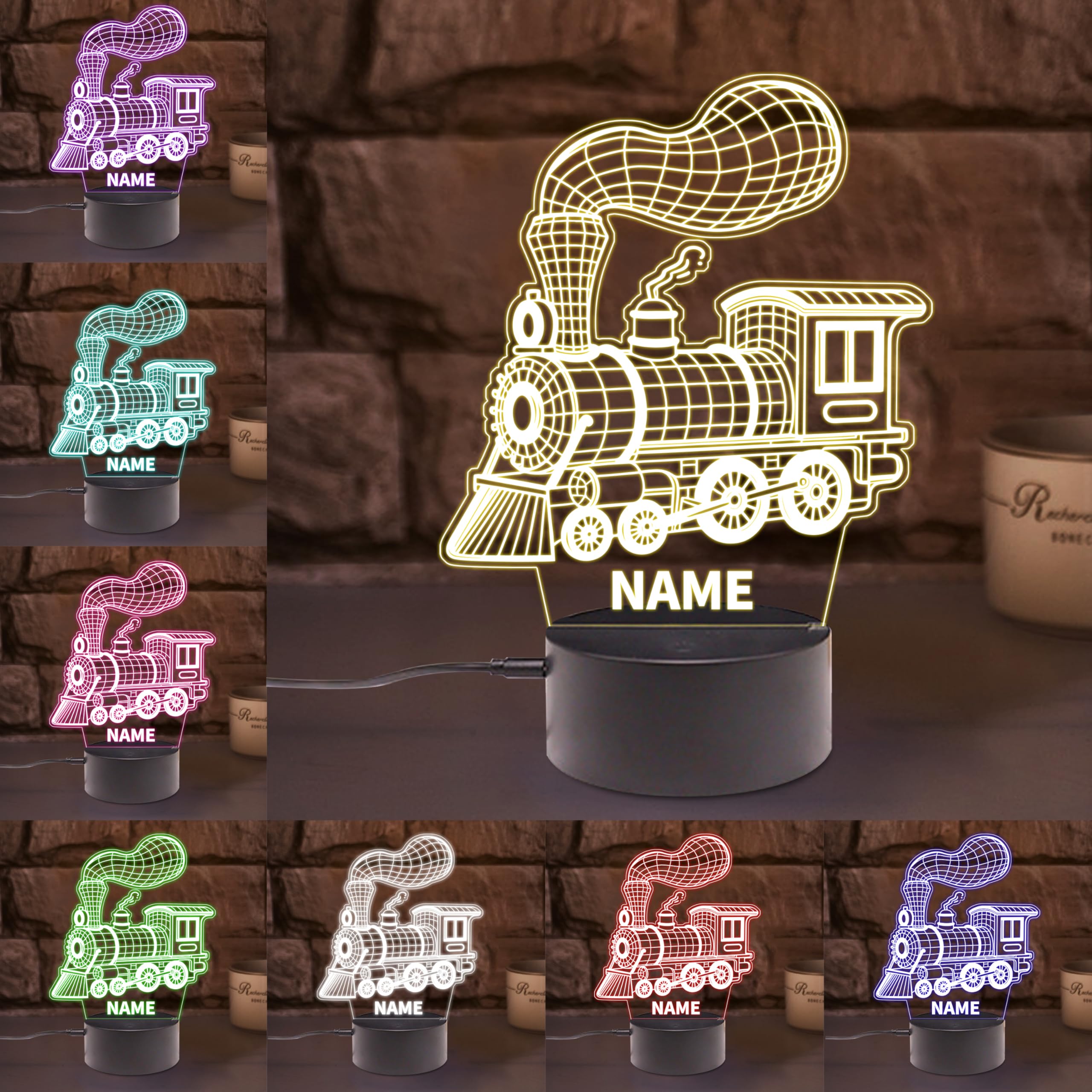 AHROZHOUIK Personalised Acrylic Train Night Light Custom Name Funny Trains Themed Neon Sign for Home Bedroom Decor Gifts for Family Friend Train Lovers Birthday Xmas (Style 5)
