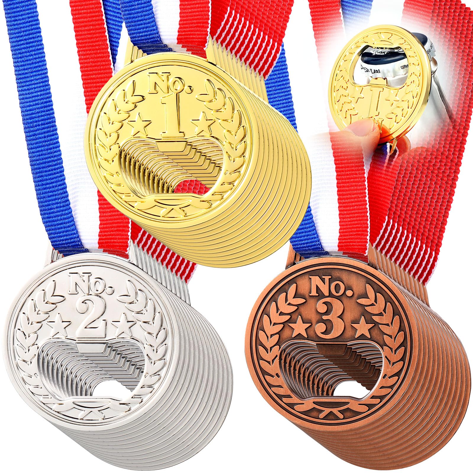 Honeydak Abridor de botellas plano con forma de medalla, ganador, premio, abridor de vino y cerveza, oro, plata, cobre, medalla, trofeo, con cinta para el cuello, para bar, camarero, hombre, cocina,