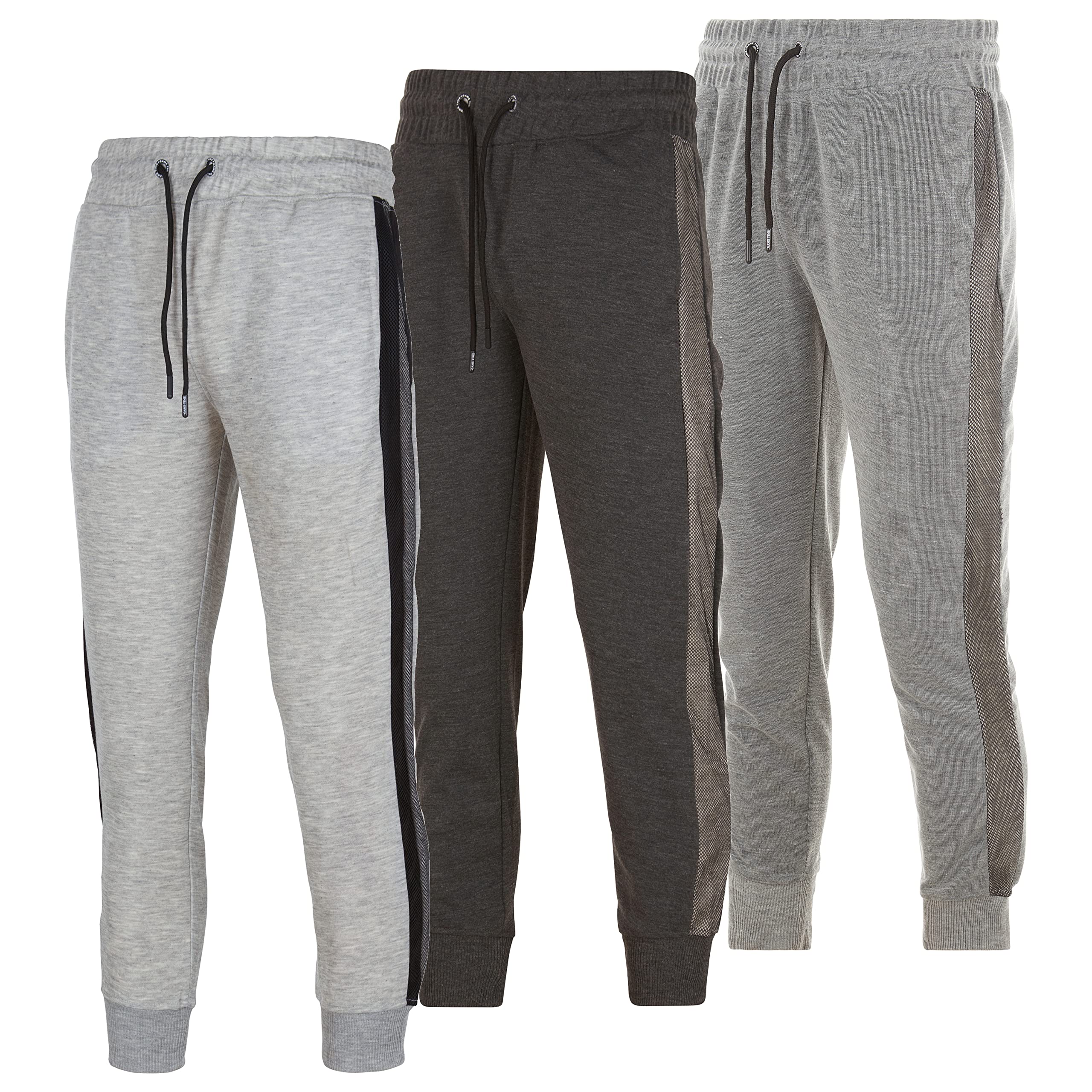 X Game Time 3 Pack Men's Active Tech Terry Joggers, Athletic and Casual Double-Knit Pants with Stripe Siding Closed Bottom