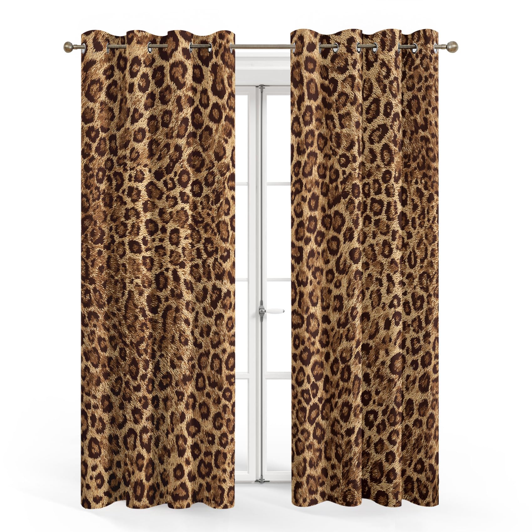 Leopardenmuster Vorhänge, Verdunklungsvorhänge mit Muster Cheetah Print, Vorhang Blickdicht mit Ösen, Gardinen für Wohnzimmer Schlafzimmer Deko 2er Set - 200x140 (H X B)