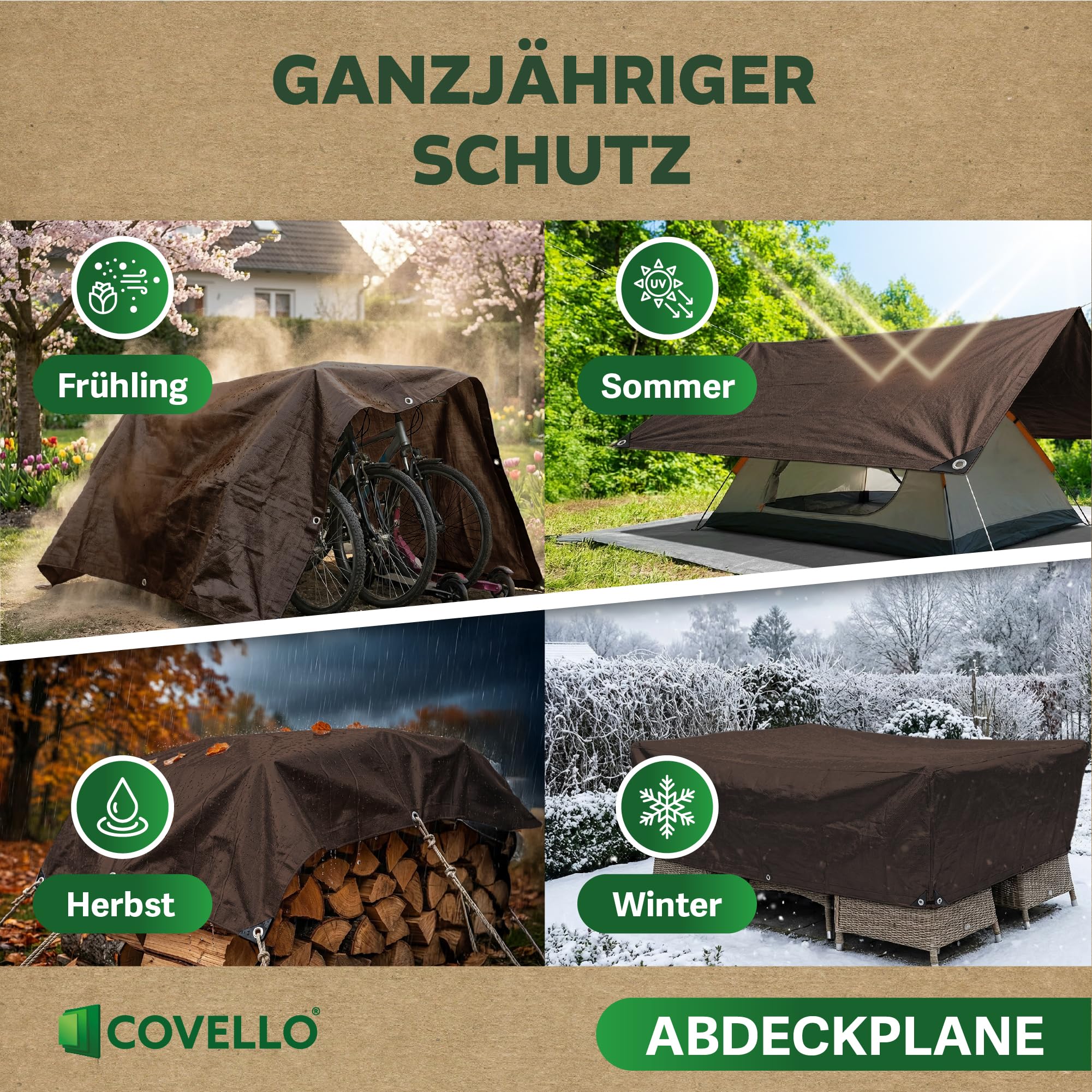 Covello Telo impermeabile esterno 180g/m² Professional Line | Telo occhiellato 8m x 3m | Telo impermeabile | Resistente ai Raggi UV Agli Strappi | Telone multifunzionale per la protezione