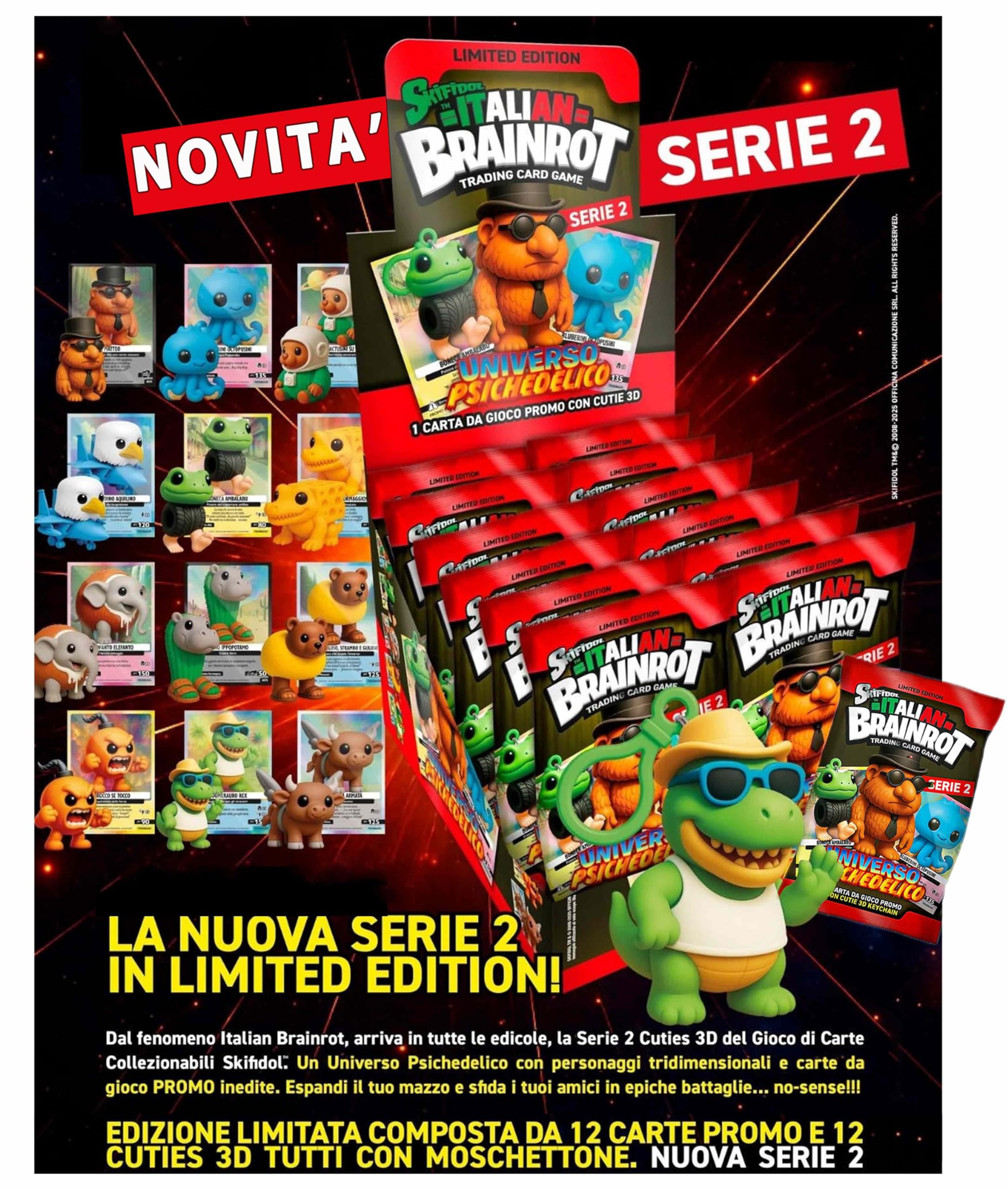 Skifidol 12 Bustine Cards Olografiche+ Personaggi 3D Collezionabili | Serie Italian Brainrot Universo Psichedelico | personaggi casuali | Seconda Serie Novità!!!