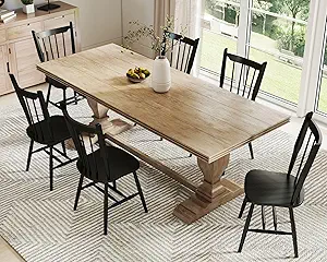 Black Wooden Dining Chairs Set of 6, Windsor Dining Chairs with Spindle High Back & Solid Wood Legs, Farmhouse Vintage Kitchen Chair for Dining Room/Restaurant, Armless
