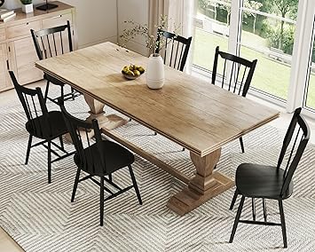 Black Wooden Dining Chairs Set of 6, Windsor Dining Chairs with Spindle High Back & Solid Wood Legs, Farmhouse Vintage Kitchen Chair for Dining Room/Restaurant, Armless