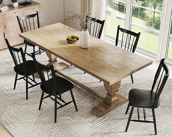 Black Wooden Dining Chairs Set of 6, Windsor Dining Chairs with Spindle High Back & Solid Wood Legs, Farmhouse Vintage Kitchen Chair for Dining Room/Restaurant, Armless