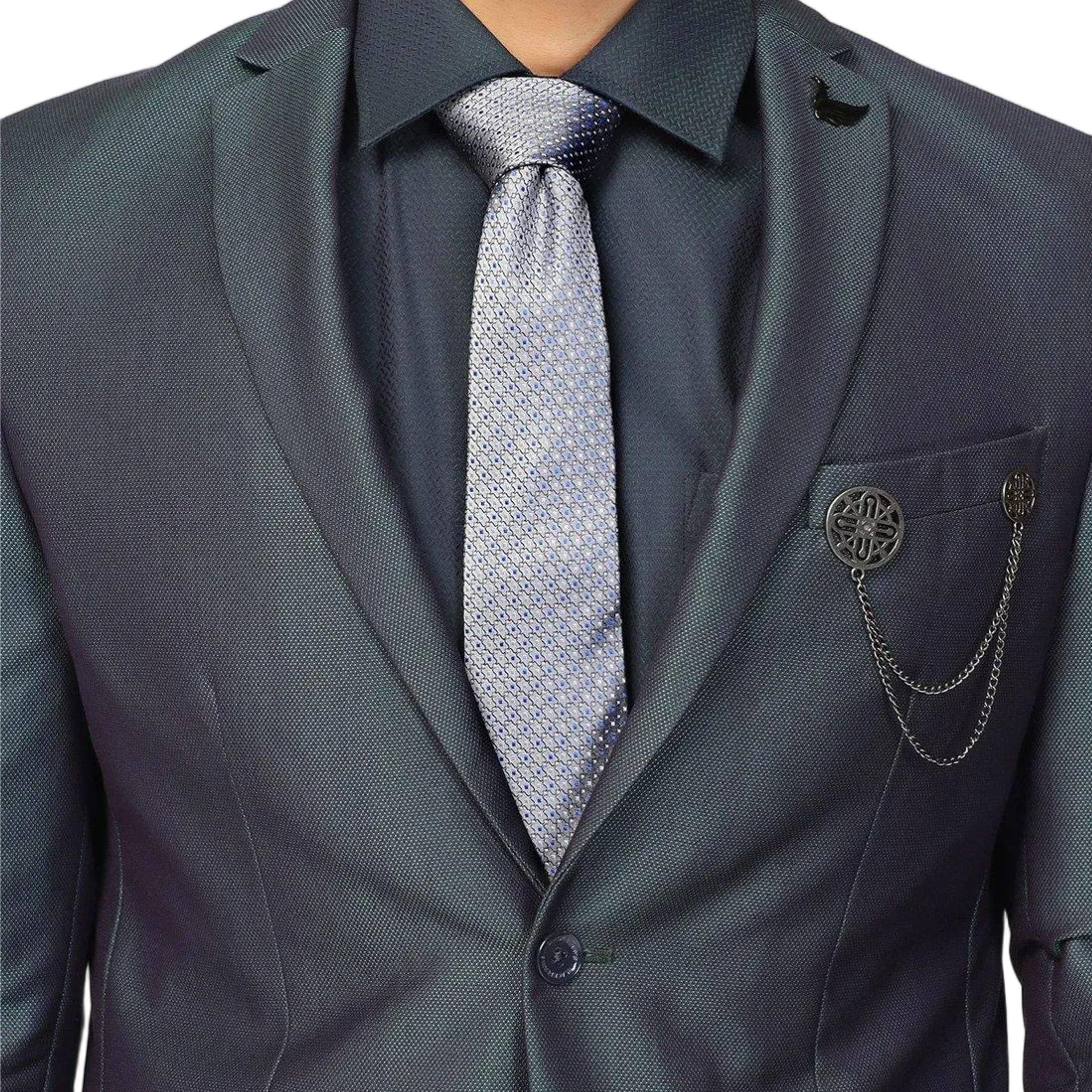 Men 100% Silk Greyish Blue Geometric Regular Fit Tie-image-33