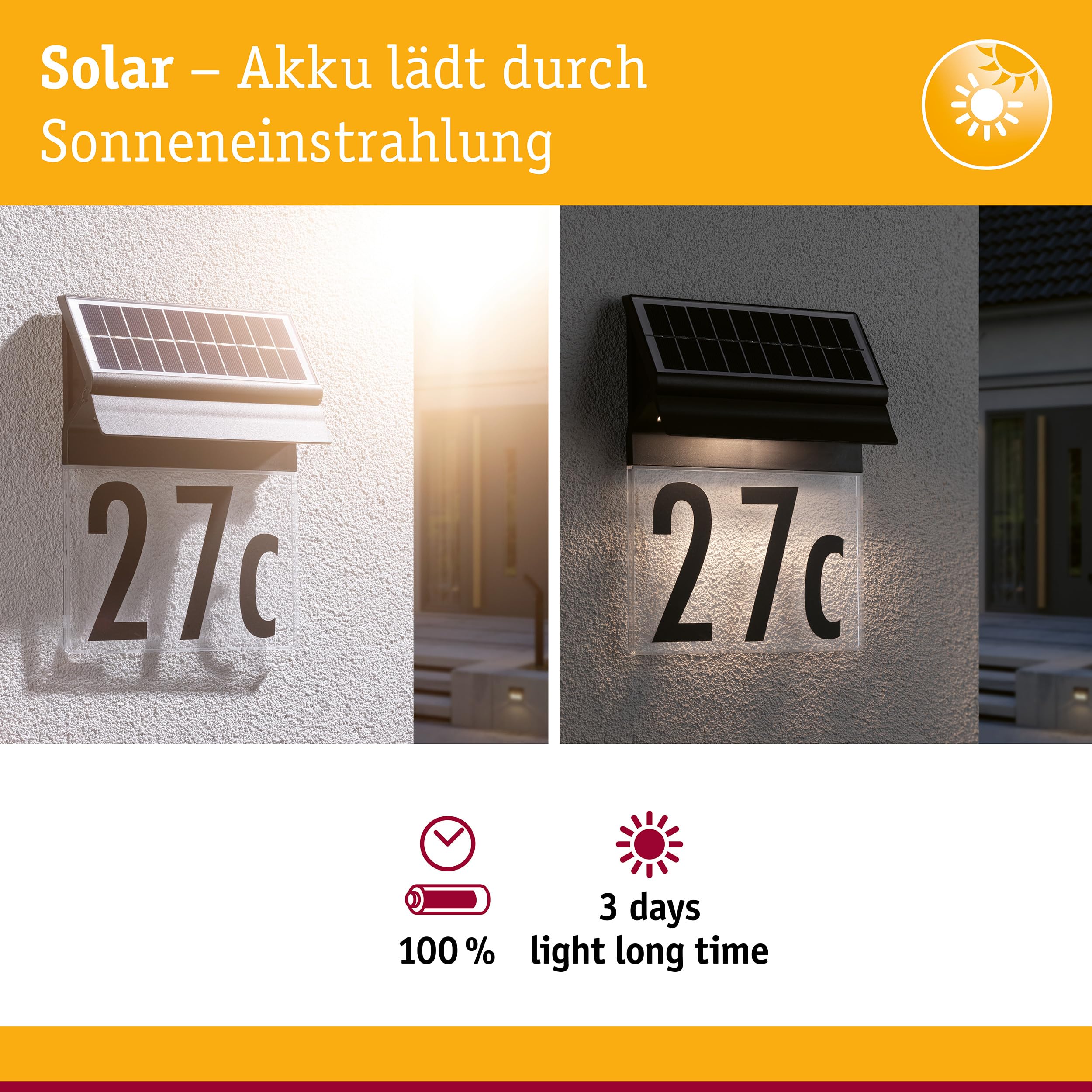 Paulmann 94694 Solar LED Außenleuchte Hausnummernleuchte Neda IP44 3000K 14lm Schwarz