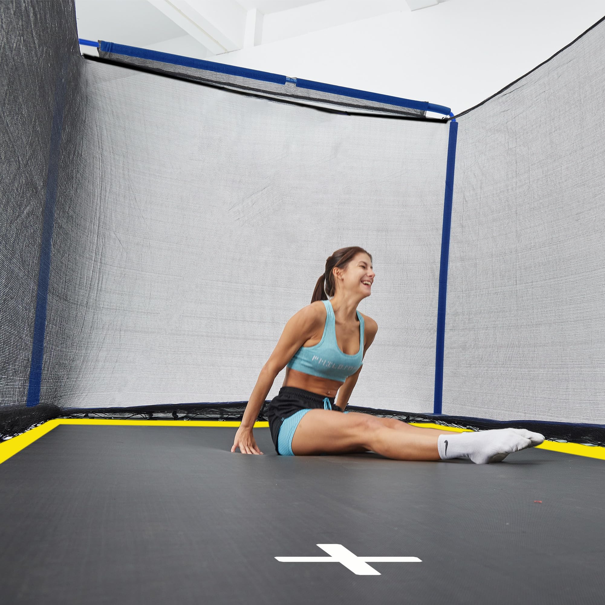 Generisch Trampolino rettangolare da 244 x 366 cm con rete di sicurezza, imbottitura dei bordi resistente ai raggi UV, struttura robusta resistente alle intemperie, adatto per giardino e più utenti