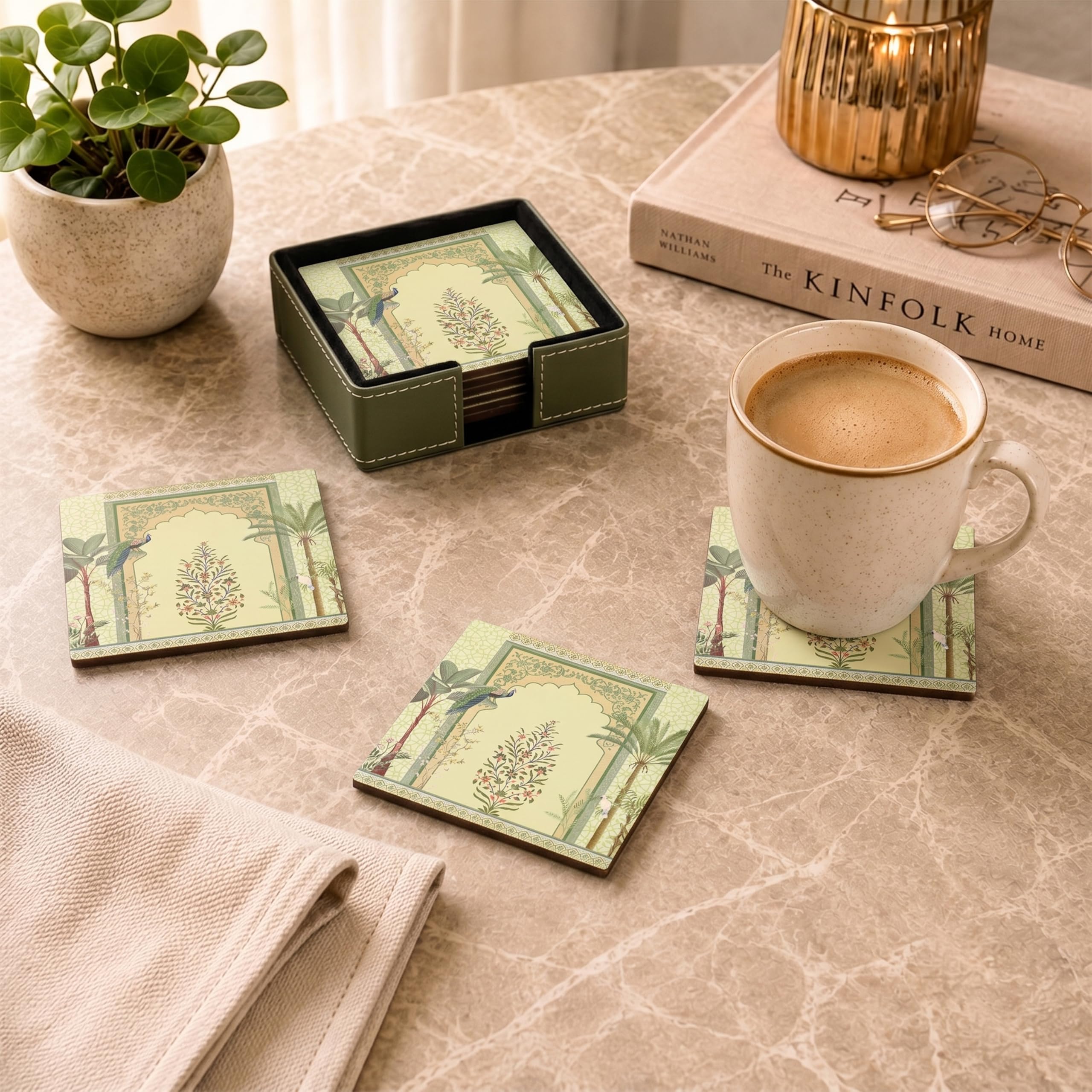 Birch & Co. Leather Coasters - Tea Coaster - Dining Table Decor Accessories - Coster Set For Dining Table For Hot Pots - Coasters For Cups Set Of 6 -Durable And Long-Lasting, Premium Finish, Mandala — Amazon image 12