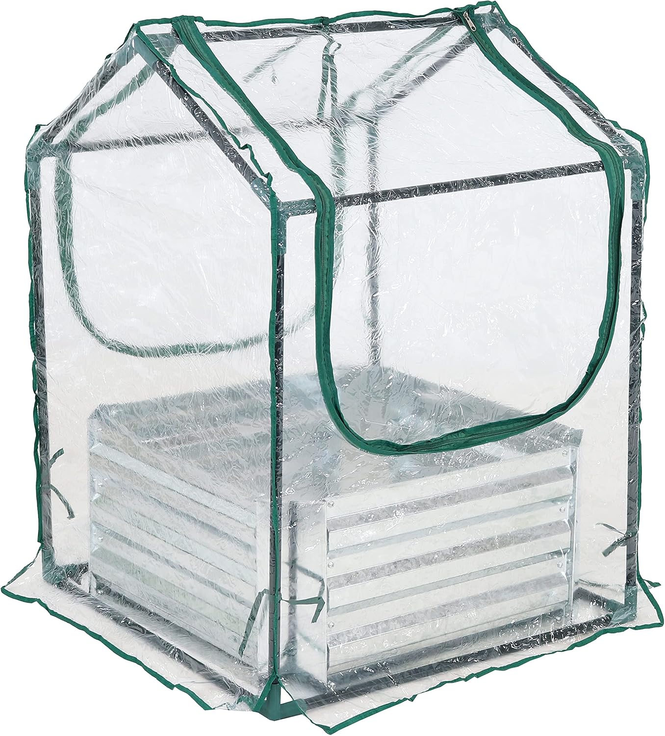 Sunnydaze Steel Raised Garden Bed with Mini Greenhouse - Outdoor Greenhouse Kit - 2 Zippered Doors - Clear - 2' x 2'