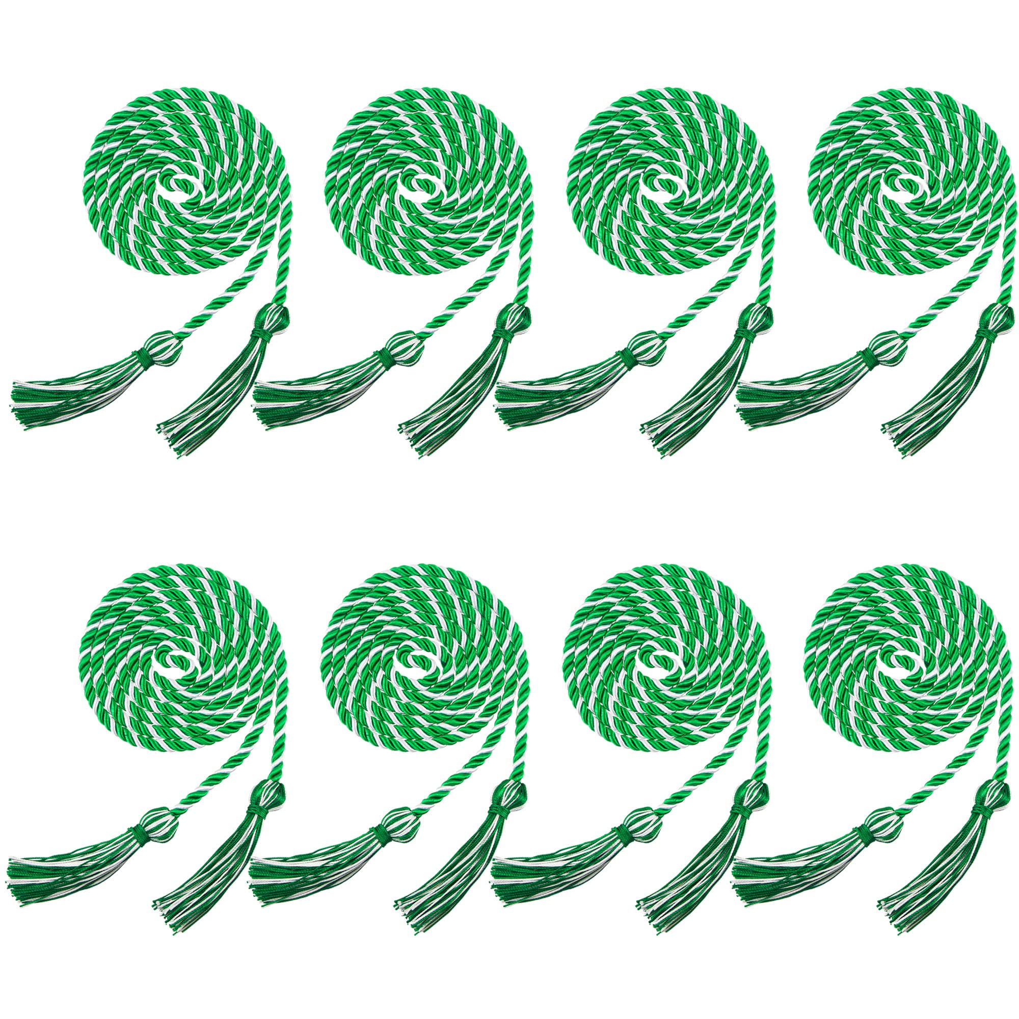 Trounistro 8 Pieces Graduation Cords Yarn Honor Cords with Tassel for College Graduation Students (Green with White)