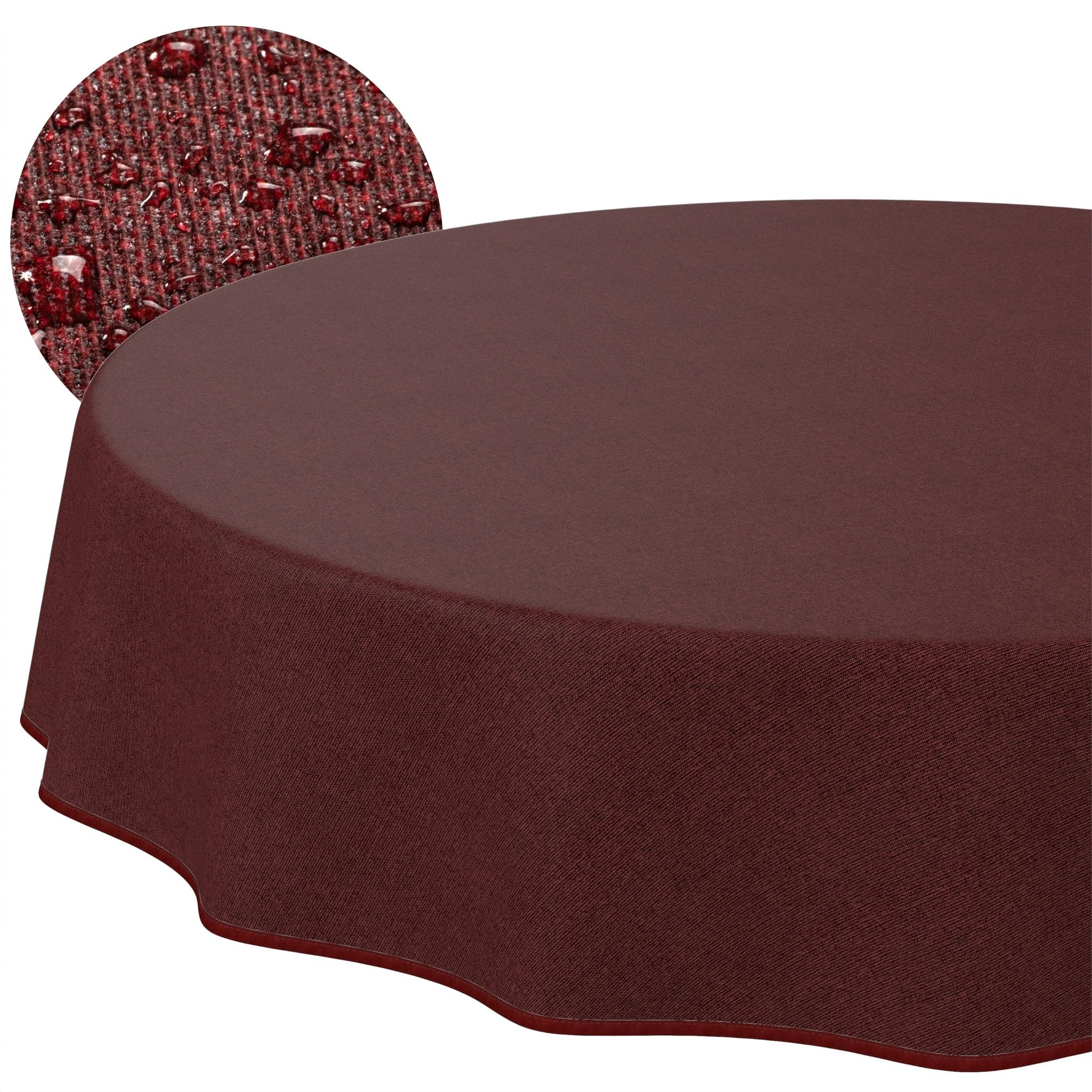 ANRO Washable Tablecloth Bordeaux Linen Look Round 140 cm - Garden Tablecloth Indoor Outdoor Water-Repellent Dirt-Repellent Easy Care with Hem