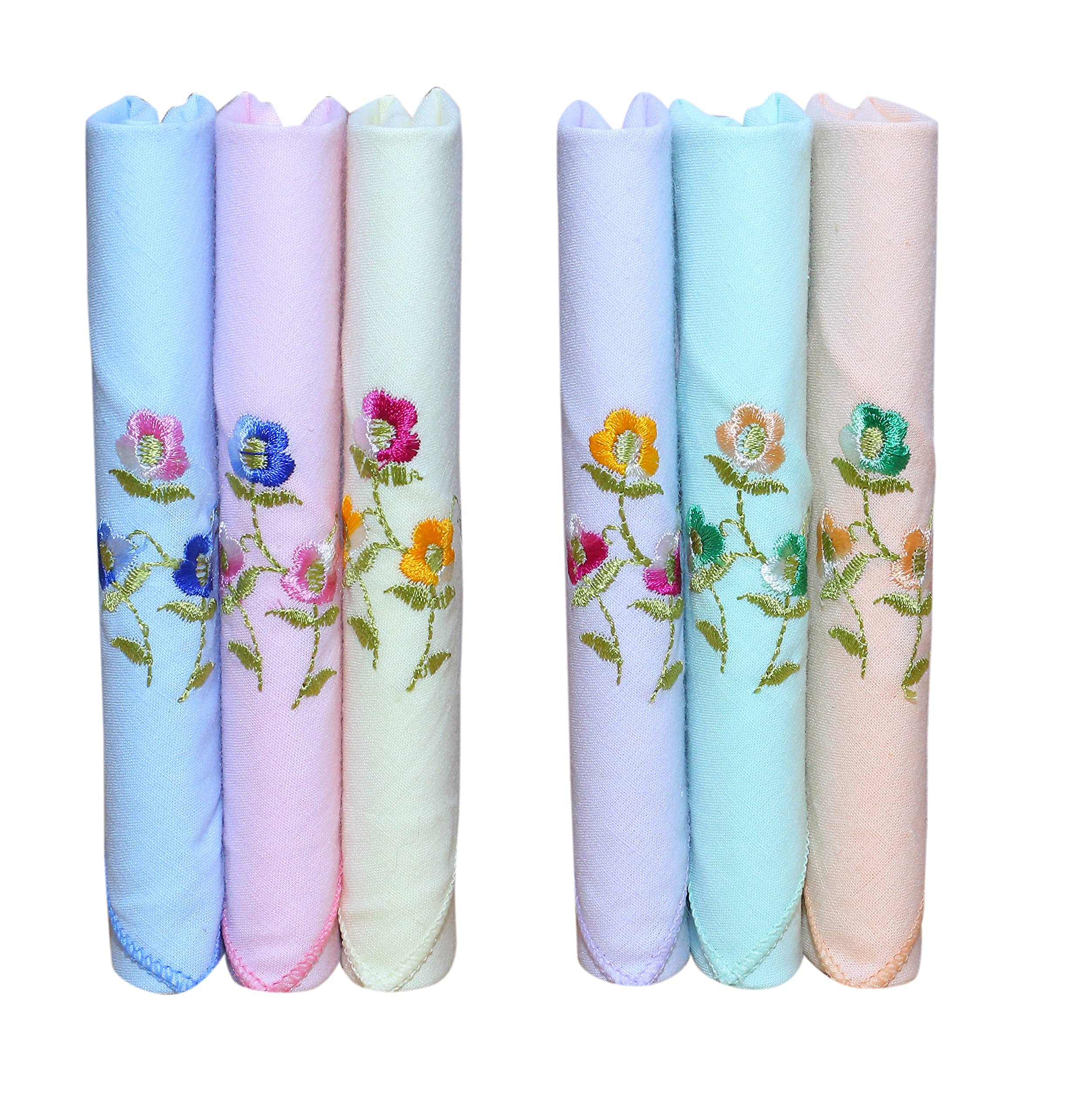 johnnie boy cotton handkerchief for girls or women with embroidery of flower design hanky multicolor handkerchief (Pack of 6)-picture-37