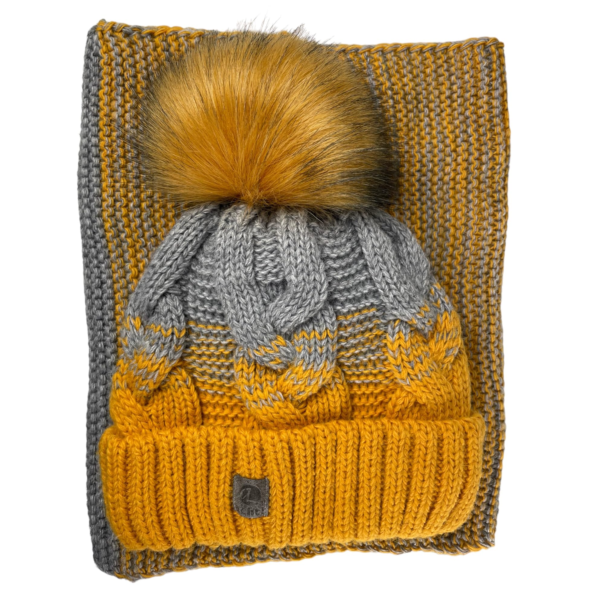 Mütze & Schal Set achti I 2 teilig I Damen Kombi - Beanie mit großem Bommel und Loop I kuschelig gestrickt