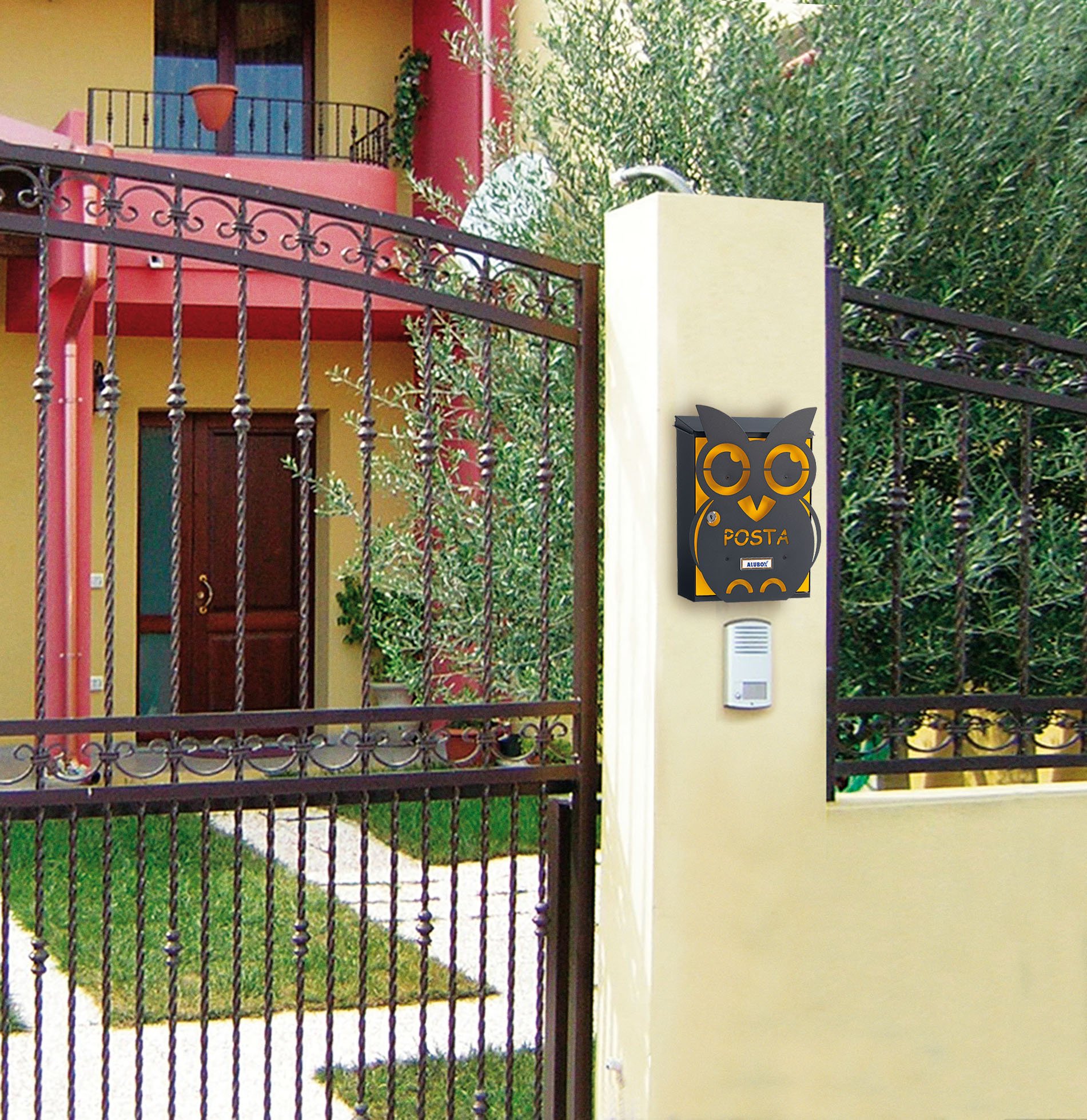 Alubox Gufo Cassetta Postale Mia con Sportello, Multicolore